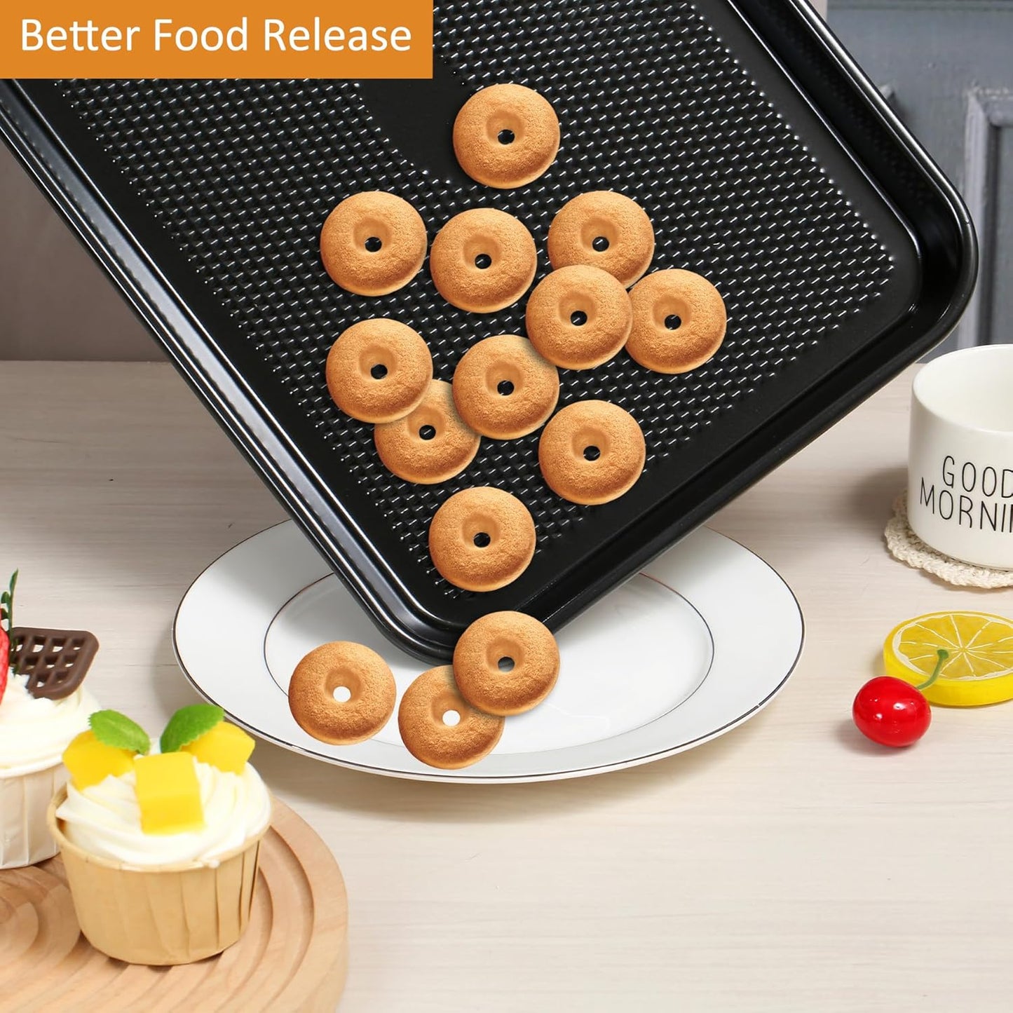 SS&CC Nonstick Baking Sheet Pan Set of 3, 0.8mm Carbon Steel Cookie Sheets for Oven - Half/Quarter/Jelly Roll Pans with Diamond Texture, PFOA-Free & Oven Safe (17.5x12, 15.5x10.2, 13.5x9.5 Inch)