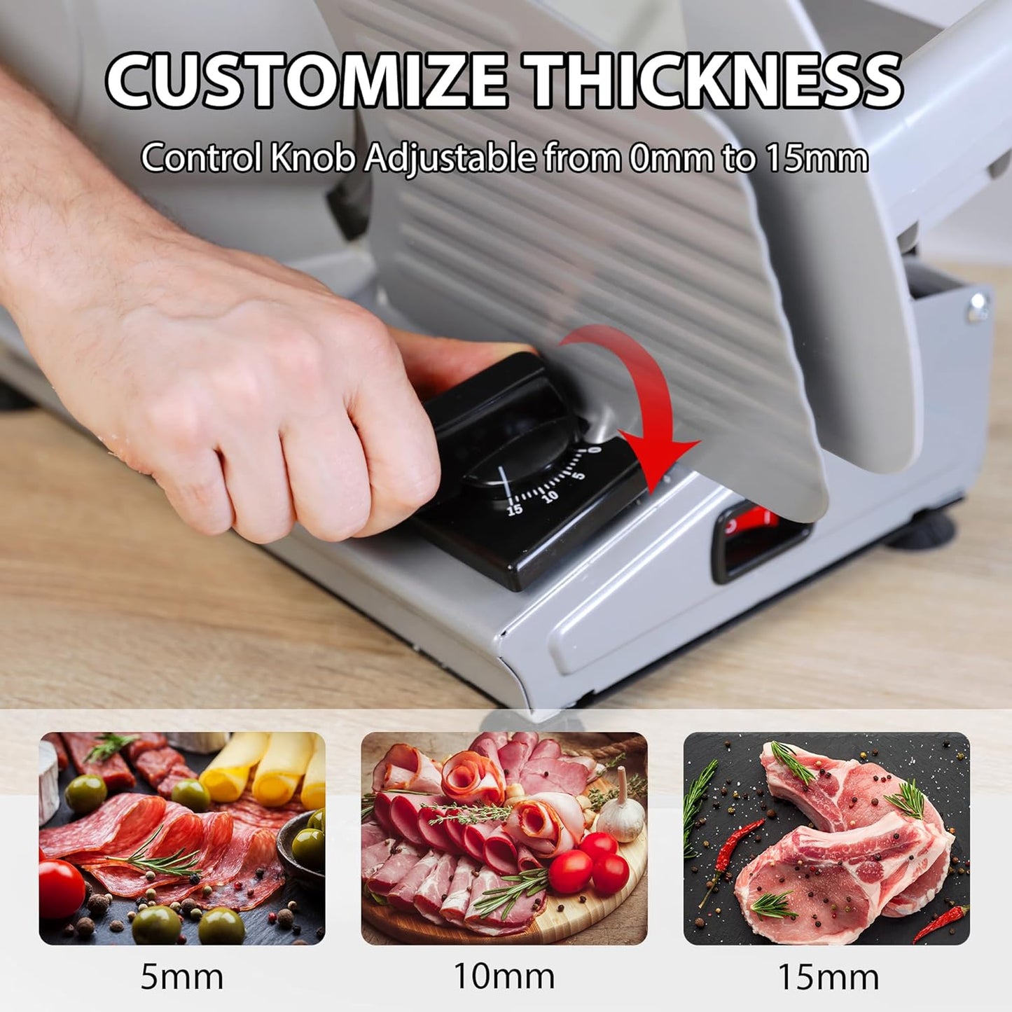 TOOGOOD 7.5" Electric Meat Slicer, Food Slicer Machine with Stainless Steel Blade, Adjustable Thickness for Home Use, Easy to Clean, Cuts Meat, Ham,Hard Cheese and Deli (Sliver)