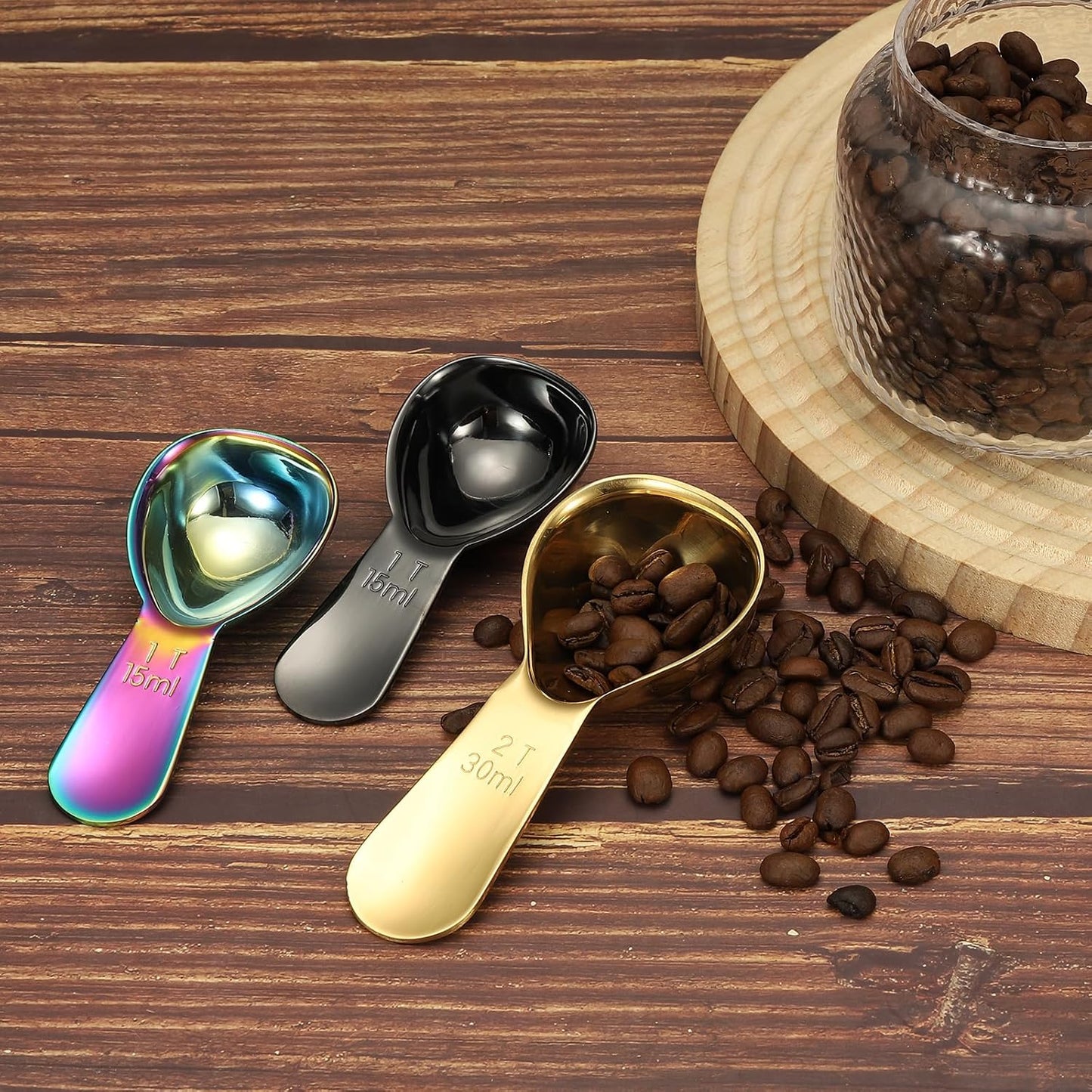 uxcell 2Pcs Stainless Steel Coffee Scoop, 15ml Short Handle Measuring Spoon for Ground Coffee Tea Sugar Kitchen Gifts, Illusion