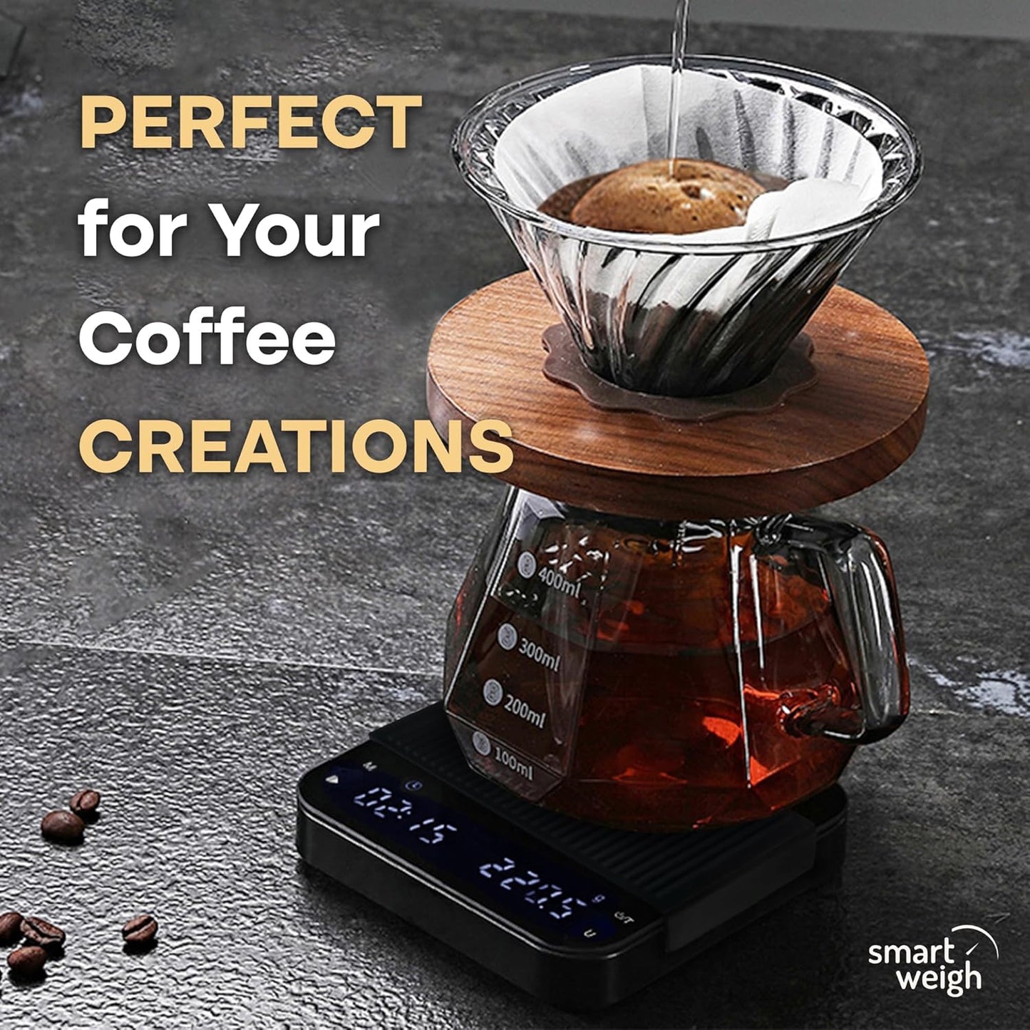 Smart Weigh Coffee Scale 3000g x 0.1g High Precision Sensors Accurate Scale for Espresso Pour-Over Coffee Digital Kitchen Food Scale for Baking Portable Kitchen Scale with LED Display