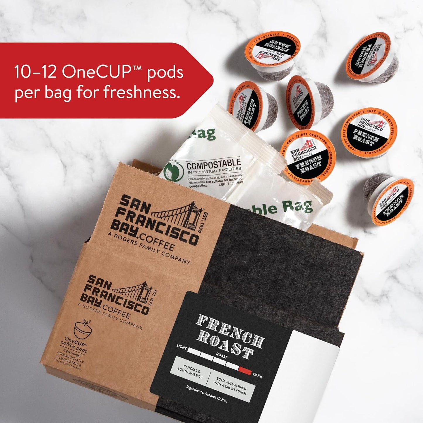 San Francisco Bay Compostable Coffee Pods - French Roast (12 Ct) K Cup Compatible including Keurig 2.0, Dark Roast