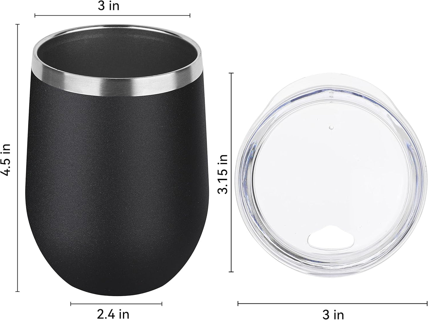DOMICARE Stainless Steel Wine Tumbler Bulk with Lid, Personalized Insulated Tumblers Set, 12oz Travel Coffee Cups Pack of 12, Black