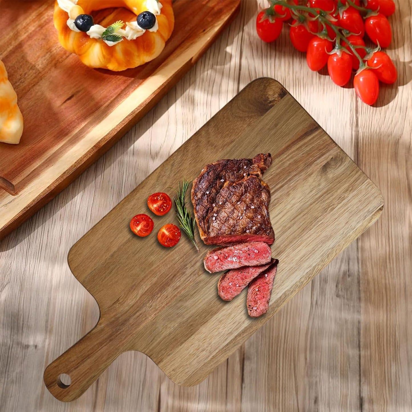 10 Pcs Acacia Wood Cutting Board with Handle,Wooden Chopping Boards Kitchen Cutting Board for Meat Bread Fruit Cheese Serving Board Charcuterie Boards Chopping Blocks,7.8x15.7in