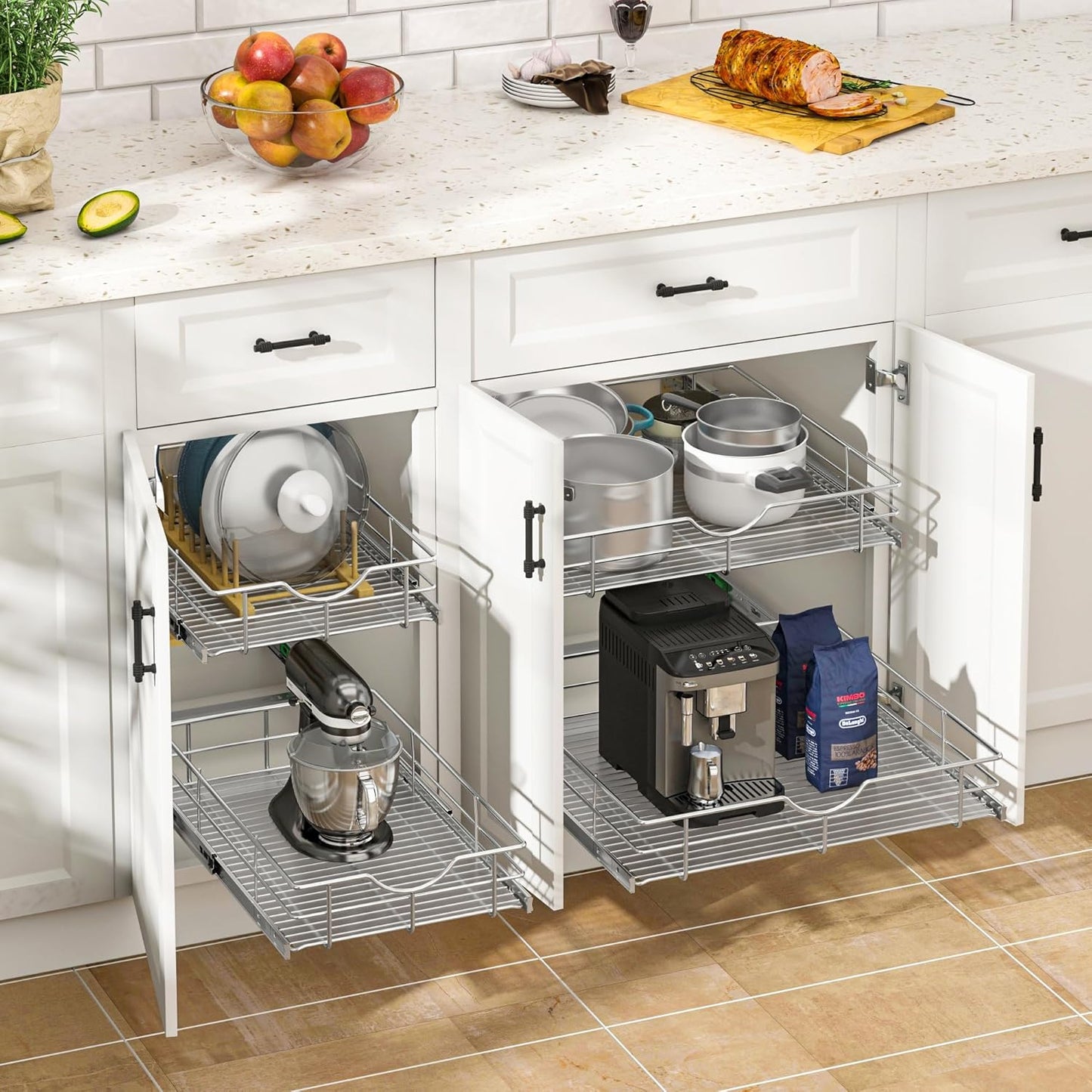 WelFurGeer Soft Close Slide Out Cabinet Shelf, 20" W x 22" D Pull Out Drawers for Kitchen Cabinets, Kitchen Shelf Organizer, Cupboard Organizers and Storage, Under Cabinet Pull Out Shelves