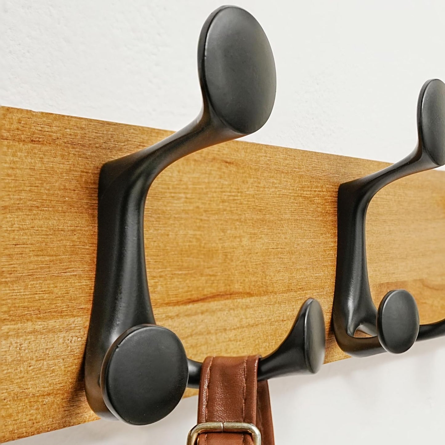 SKOLOO 43-Inch Light Brown Wood Coat Rack Wall Mount with 8 Triple Hooks - Ideal for Family Entrances, Classrooms, and Pet Supplies Storage - Perfect Coat Hooks for Wall