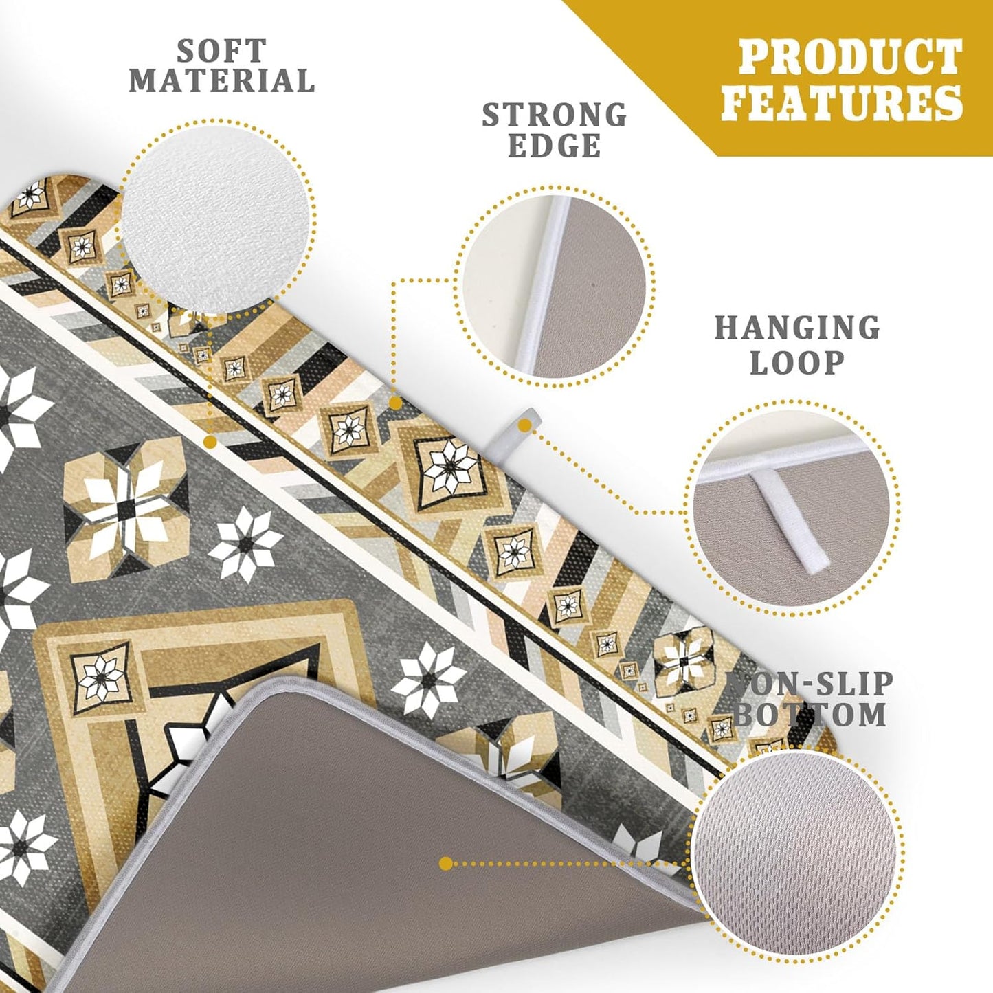 Boho Yellow Gray Aztec Dish Drying Mat for Kitchen Counter,Native American Tribal Aztec Ethnic Boho Style Drying Mat 18 x 24 Inch Microfiber Dish Drying Pad Dish Rack Pad Drainer Mat for Coffee Bar