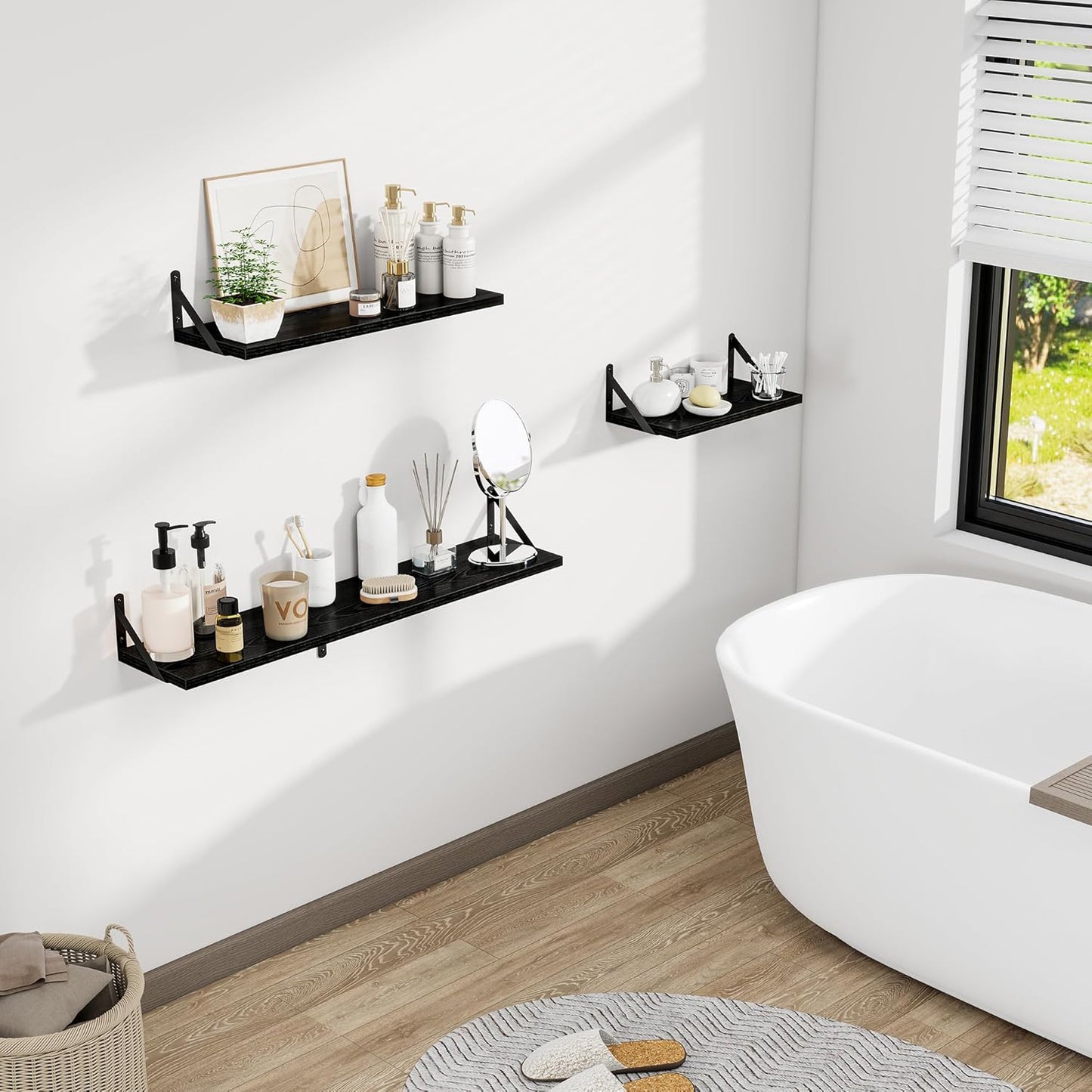 Dreamland Deep Floating Shelves for Wall, 48W x 8D Wall Mounted Shelves Set of 2, Wide Display Ledge Shelf with Sturdy Metal Brackets for Living Room, Bathroom, Bedroom and Kitchen, Black