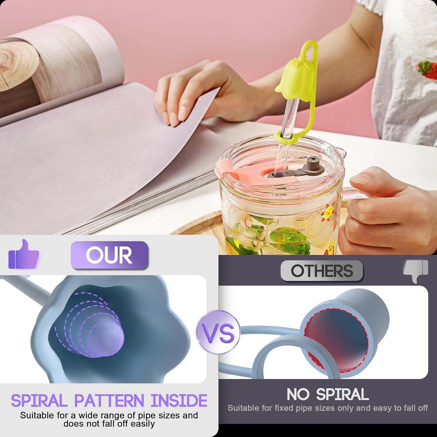 5Pcs Silicone Straw Covers for Stanley Yeti Tumbler Cup, Reusable Drinking Straw Cap Easy to Clean, Dust-Proof Flower Straw Topper Compatible for 6-10m/0.23-0.4inch Straws (Multi color B)