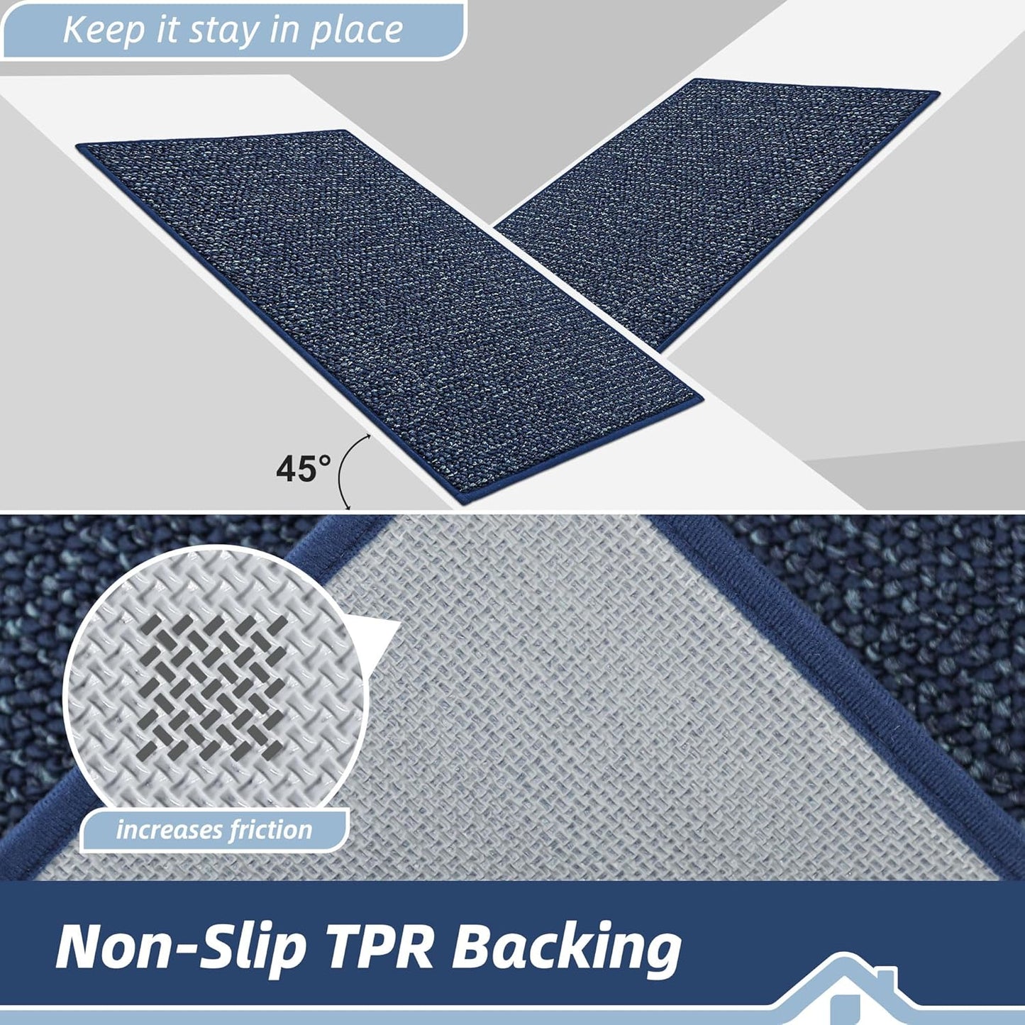 BEQHAUSE Dirt Trapper Door Mat 32" x 48", Non-Slip Washable Doormats Entrance Mat, Dirt Resistant and Absorbent Welcome Mat, Low Profile Floor Mats for Front Back Door and Entryway, Blue