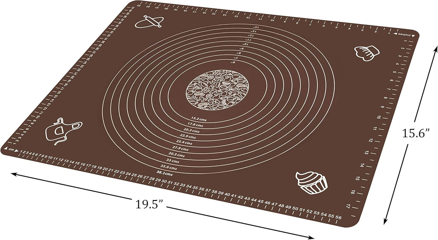 Silicone Baking Mat for Rolling Pastry Dough with Measurements, 25.6 x 17.7 BPA Free Non stick and Non Slip Coffee Table Sheet Baking Supplies for Bake Pizza Cake