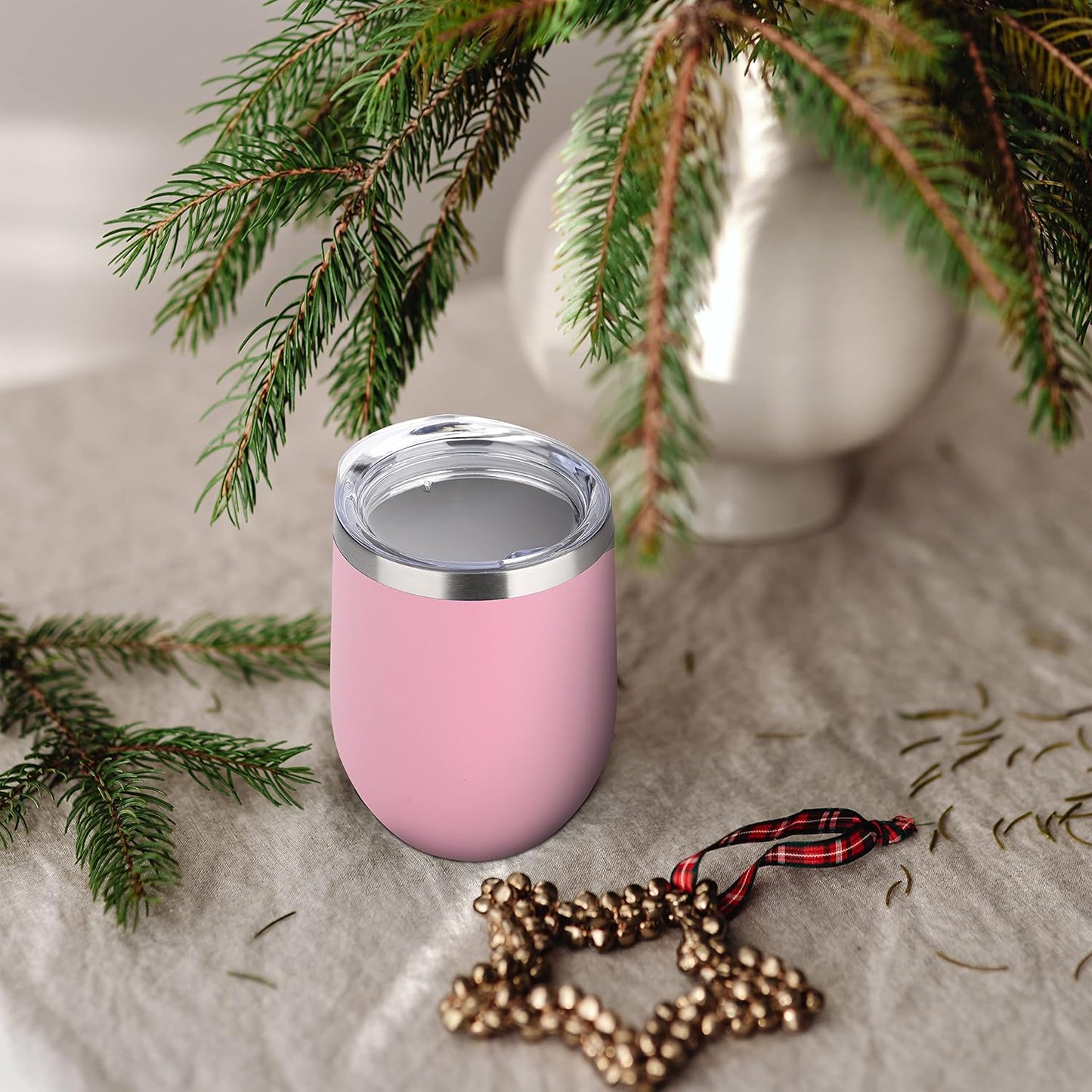 DOMICARE Stainless Steel Wine Tumbler Bulk with Lid, Personalized Insulated Tumblers Set, 12oz Travel Coffee Cups Pack of 12, Pink