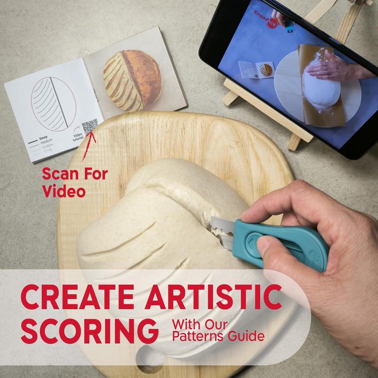 Upgraded Extractable & Magnetic Bread Lame Dough Scoring Tool - Professional Sourdough scoring tool for Sourdough Bread baking & Bread Making Tools - Scoring Patterns booklet & 5 Razor Blades