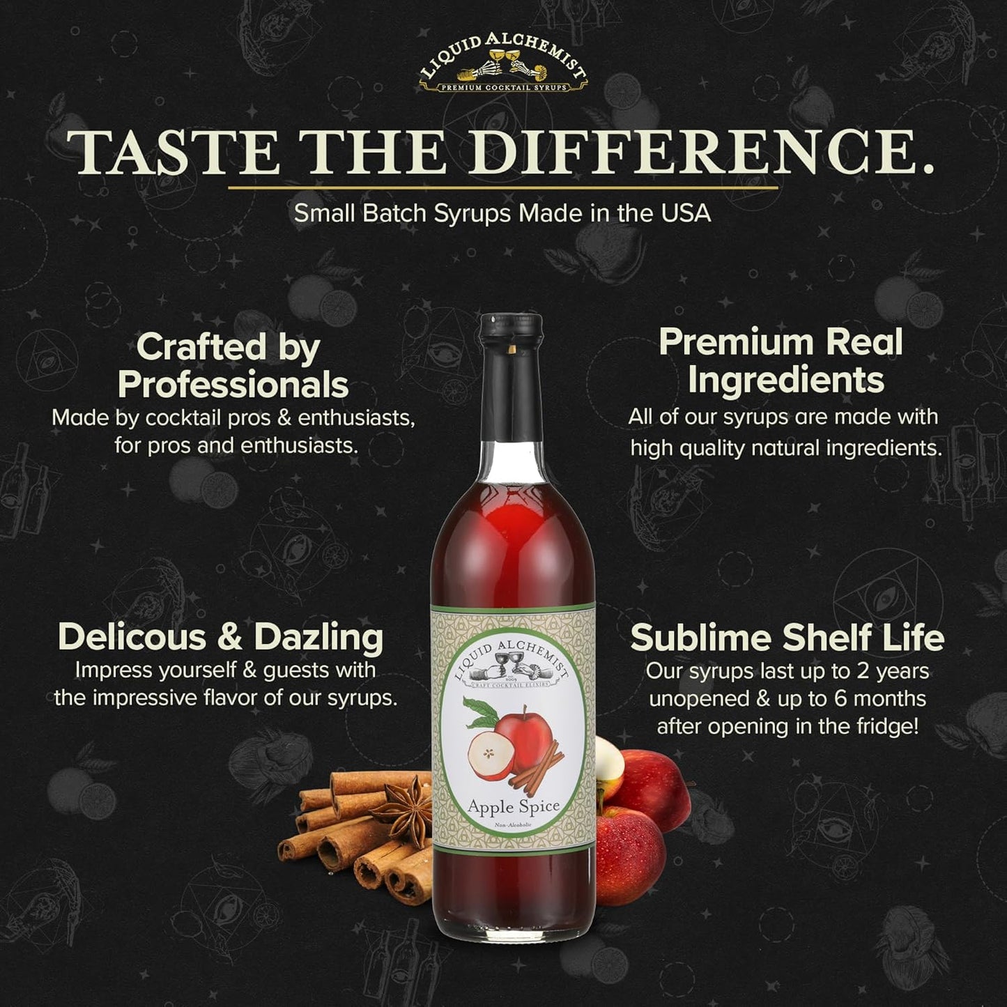 Liquid Alchemist Apple Spice Syrup for Cocktails - Real Ingredients Make our Apple Syrup for Drinks Perfect for a Fall Themed Old Fashioned Mix (25 oz)