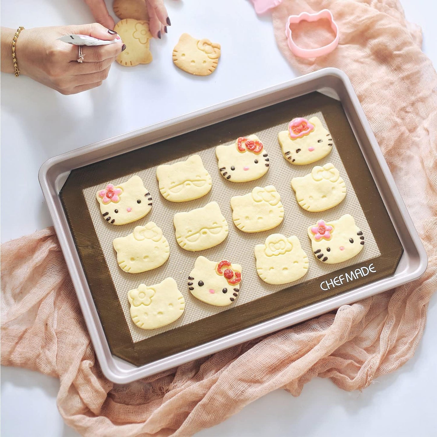 CHEFMADE 13-Inch Silicone Baking Mat with Measurements, Non-stick Heat Resistant Rolling Dough Mat, for Pastry,Pizza, Fondant and Pie Crust Making 8.6" x 12.6" (Brown)