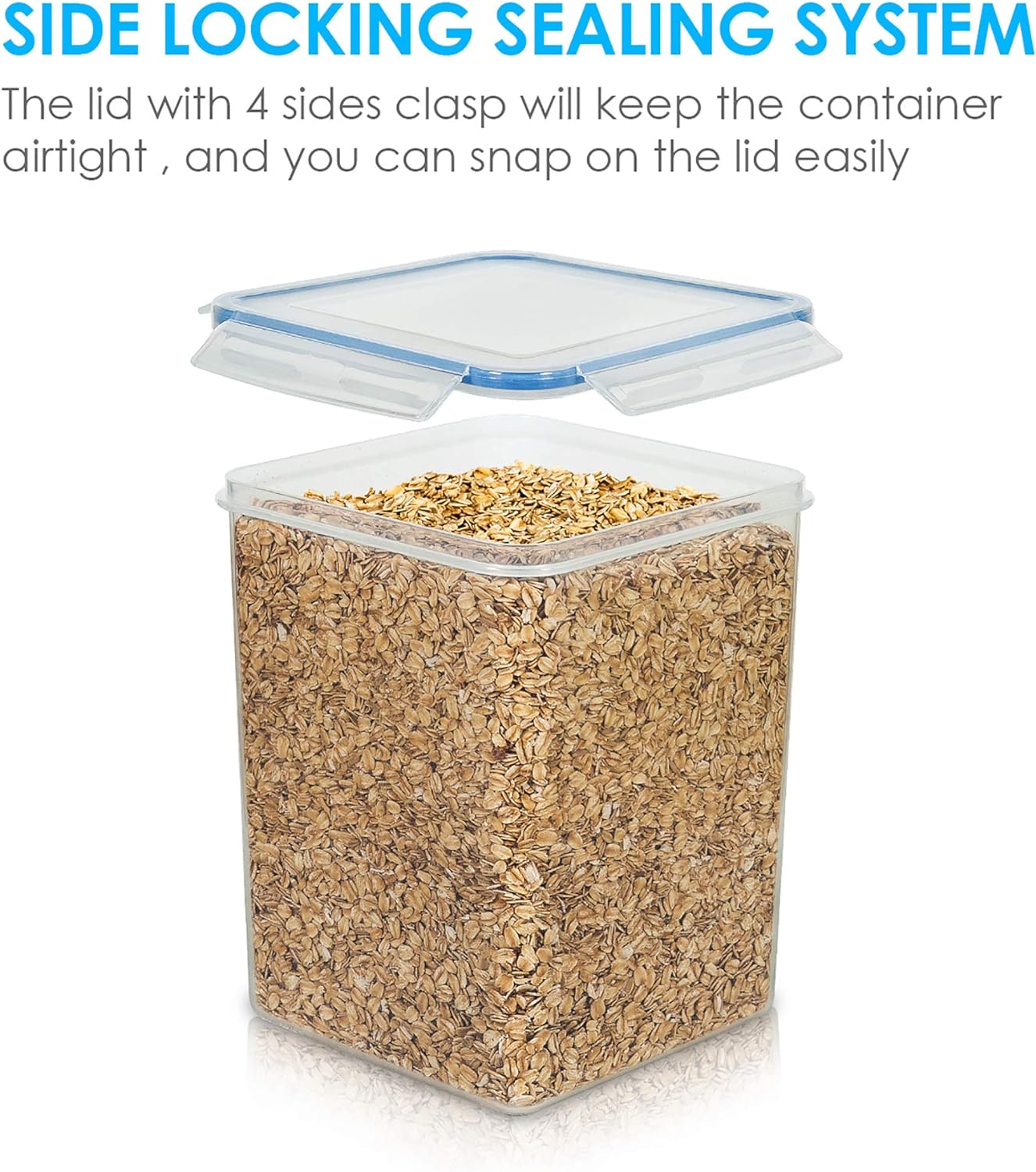 Vtopmart Large Food Storage Containers 5.2L / 175oz, 4 Pieces BPA Free Plastic Airtight Canisters for Flour, Sugar, Baking Supplies, Rice with Lids, 4 Measuring Cups and 24 Labels, Blue