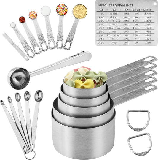 Measuring Cups, Measuring Cups and Spoons Set, Stainless Steel 6 Measuring Spoons Set and 5 Measuring Cup for Kitchen & Baking, Metric & US Mini Metal Teaspoon Measuring Tools Equivalents