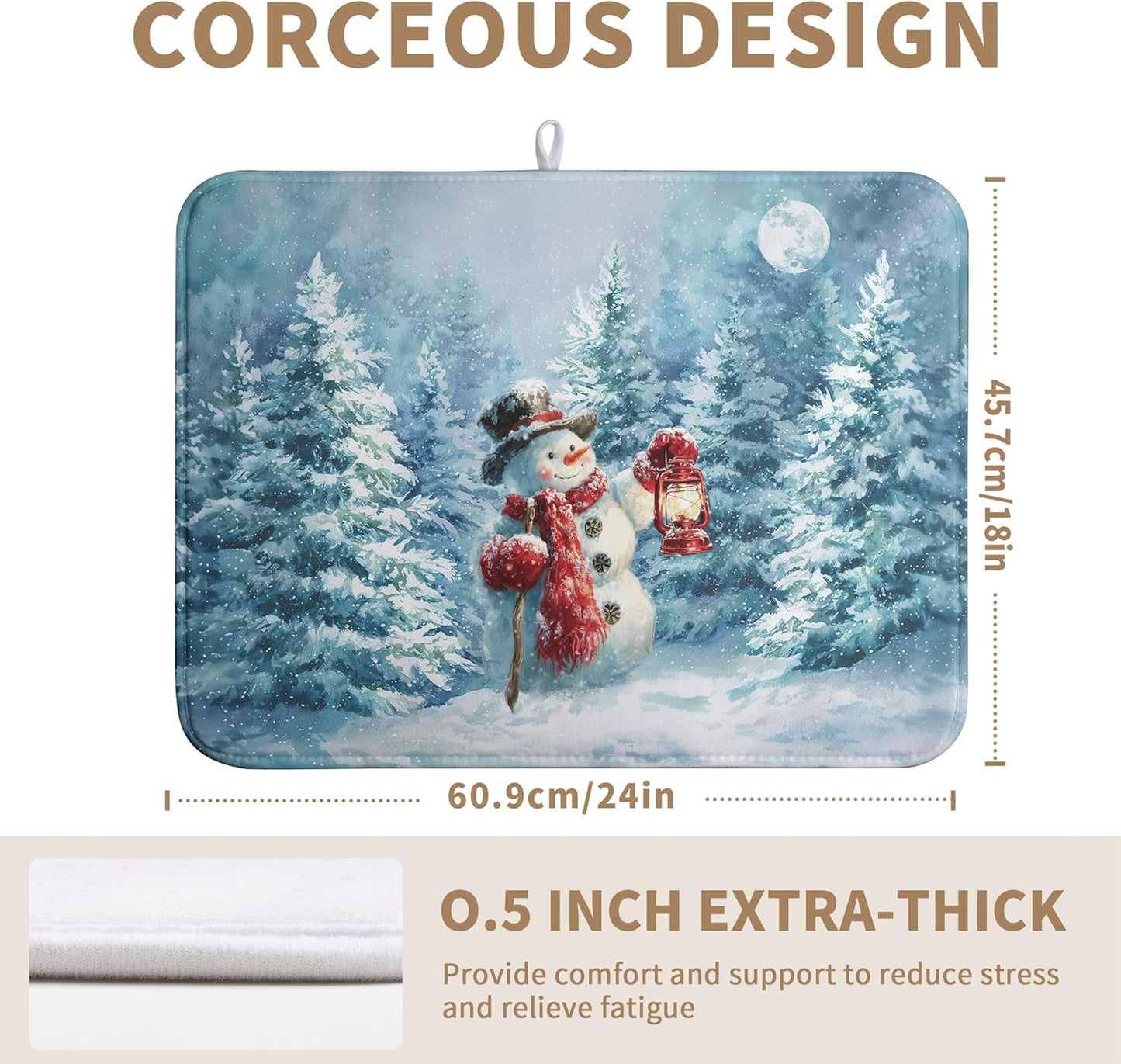 Winter Blue Snowman Dish Drying Mat Christmas Pine Tree Large Kitchen Mats Dish Drying Pad Xmas Absorbent Dish Dryer Mat for Kitchen Countertops Microfiber Drainer Pad Dish Drying Mats (18x24 in)