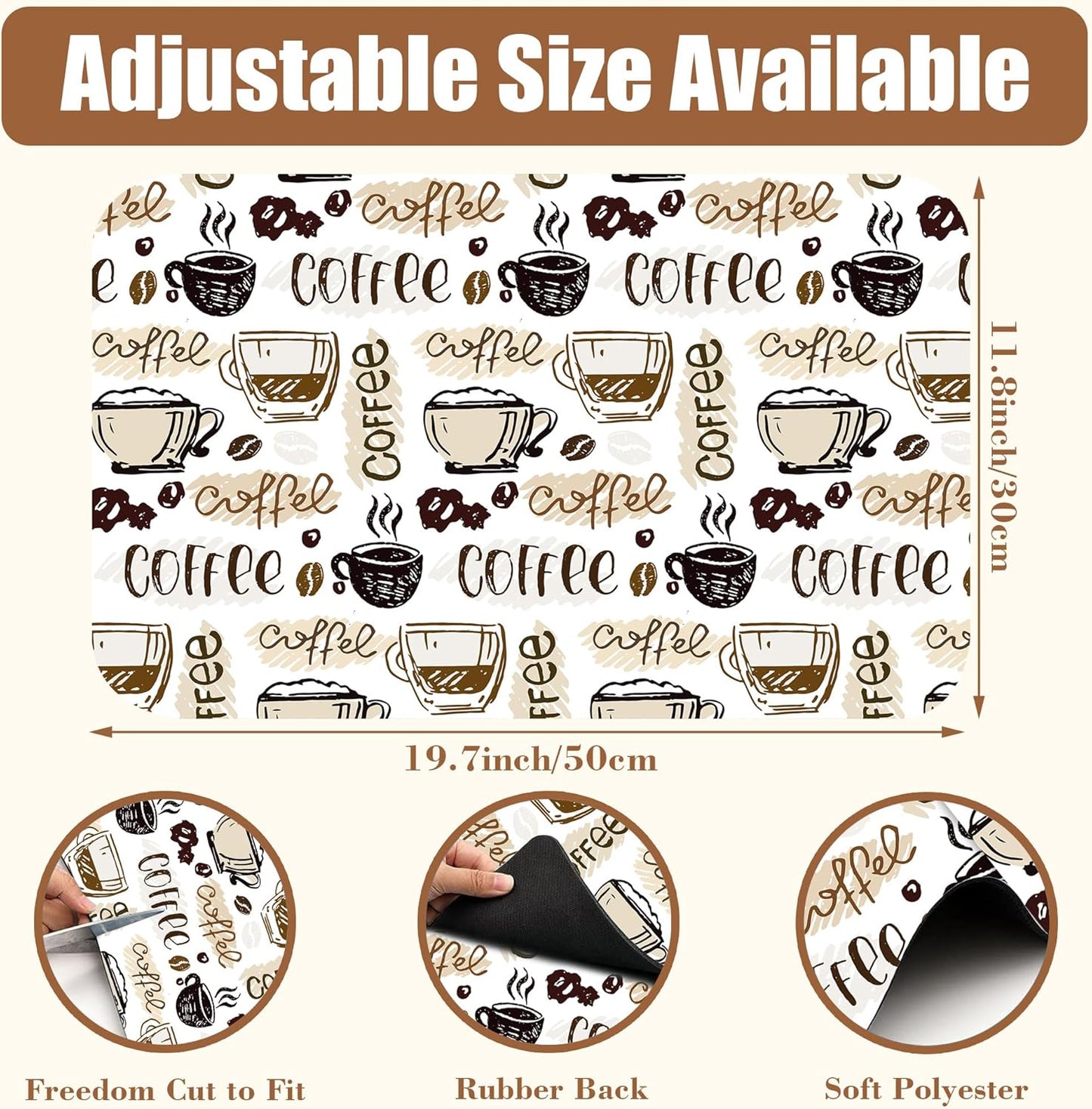 Coffee Cute Doodle Dish Drying Mat for Kitchen Counter Coffee Bar Mat Hide Stain Absorbent Rubber Backed Drying Rack Pad Fit Espresso Machine Table Accessories 11.8 x 19.7 Inch