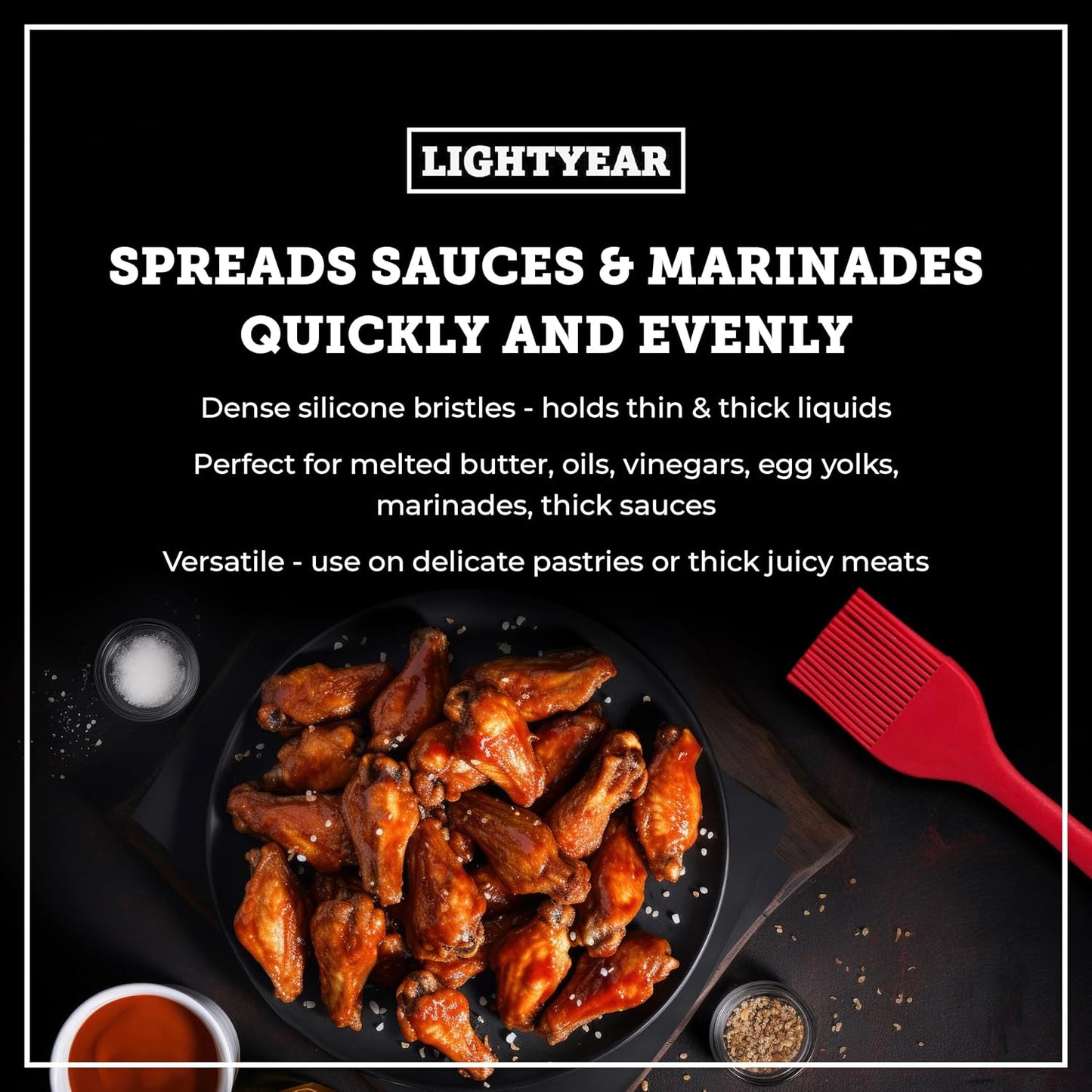 Lightyear Silicone Basting Pastry Brush Set (2 Pcs) ❘ 450°F Heat Resistant Oil Brush for Your Kitchen - Ideal For BBQ’s, Baking & Cooking | 100% Food Grade Silicone - BPA Free & Dishwasher Safe