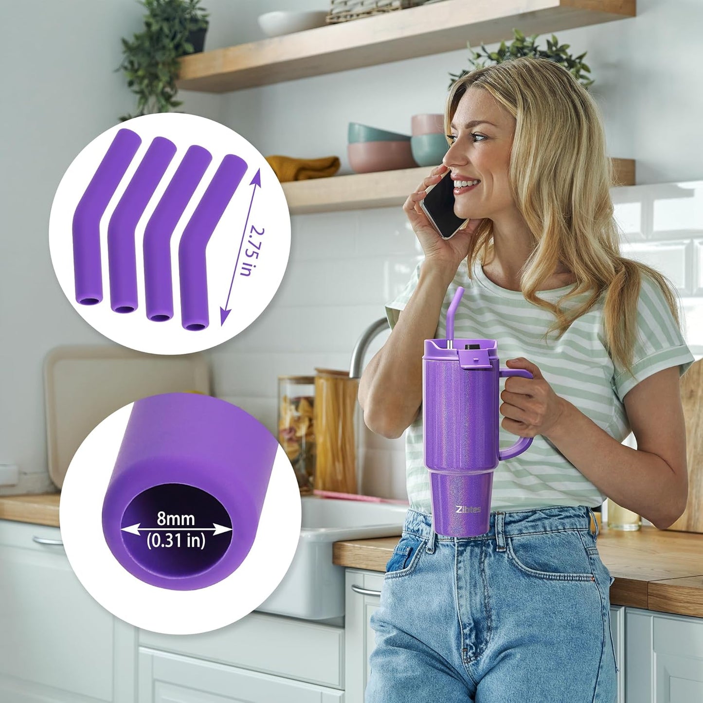 Zibtes-4PCS Silicone Straw Tips- Food Grade Rubber Metal Straws Tips Covers Only Fit for 1/3 Inch Wide(8MM Outdiameter) Stainless Steel Straw-Navy