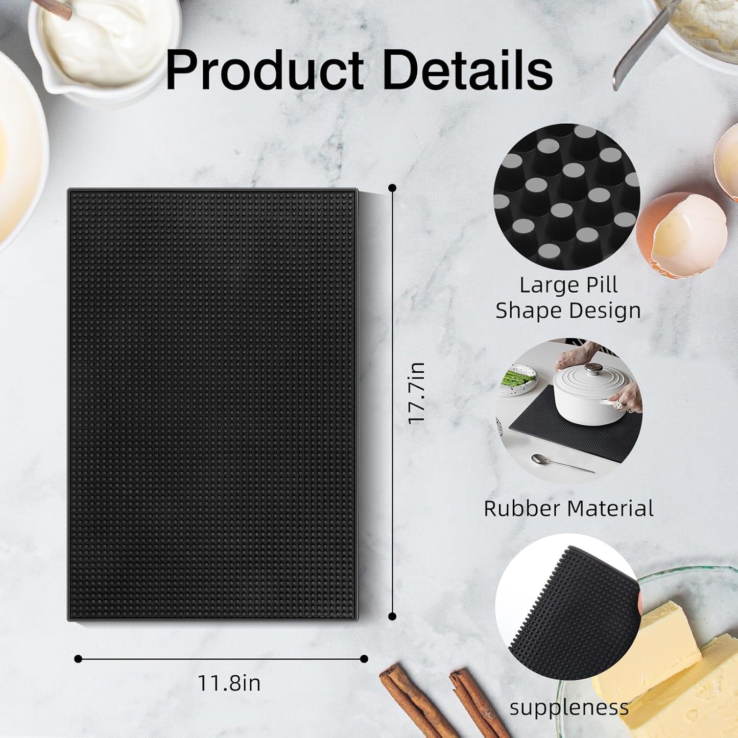 6 Pcs Bar Mats for Countertop 18 x 12 Inch Rubber Silicone Drying Coffee Non Slip Mat for Bartending Home Cocktail Bars Restaurants (Black)
