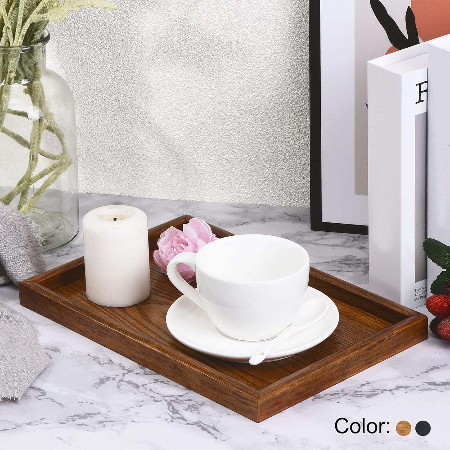 PATIKIL Wood Serving Tray 9x6 Inch Outer Base, Rectangular Decorative Platter for Home Decor Kitchen Table Candle Holder, Brown