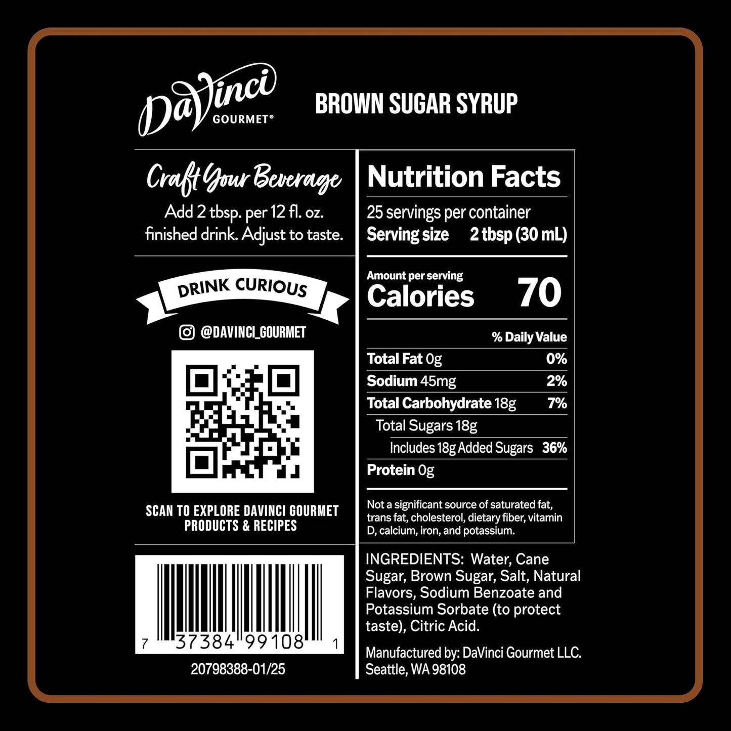 DaVinci Gourmet Brown Sugar Syrup, 25.4 Fluid Ounces (Pack of 4)