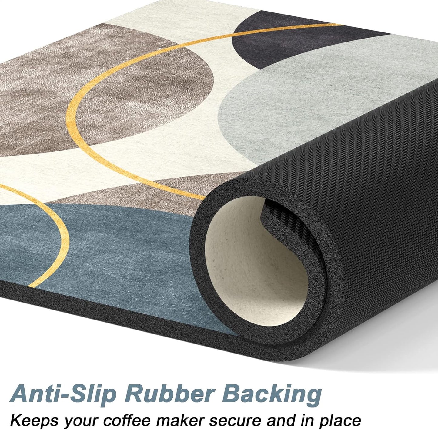 Rnivvi Coffee Mat, 16" x 24" Cute Boho Theme Coffee Bar Mats for Espresso Machine Station Accessories and Organizer, Hide Stain Rubber Backed Absorbent Dish Drying Pad for Kitchen Counter, Circle