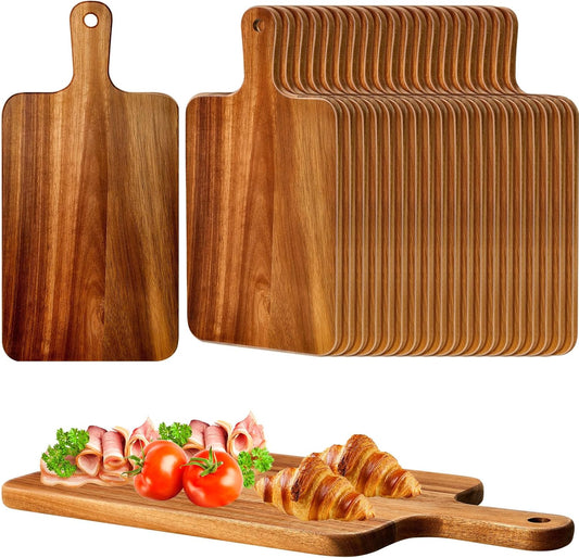 Nuenen 50 Pcs Wood Cutting Board with Handle 15.7 x 7.8 Inch Acacia Bamboo Wooden Serving Kitchen Chopping Boards for Pizza, Bread, Cheese, Charcuterie, Fruit, Vegetables (Acacia)
