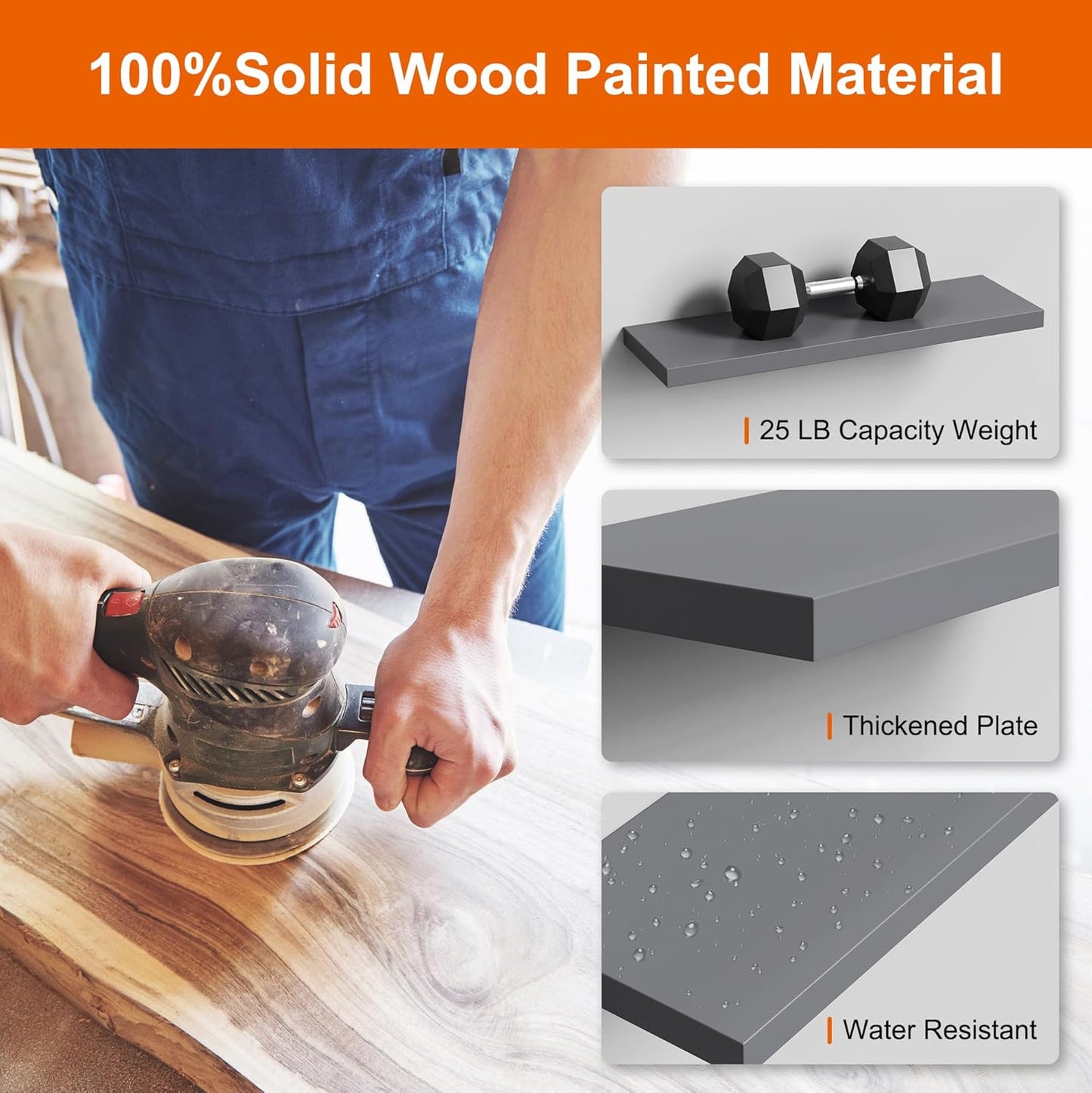 Floating Shelves for Wall, Gray Wood Wall Shelf Set of 2, 24" Walls Mounted Floating Shelf for Kitchen, Living Room, Bedroom, Bathroom Storage, Book Shelf for Walls Home Decor, Frame Display