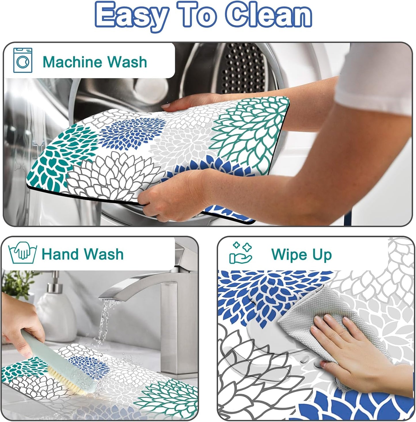 Dish Drying Mat 16" X 24", Super Absorbent & Cuttable Coffee Mats for Countertop, Kitchen Counter Mat Fits Under Coffee Maker or Machine, Hide Stain Drying Pad for Dish Drying Rack, Outlined Floral