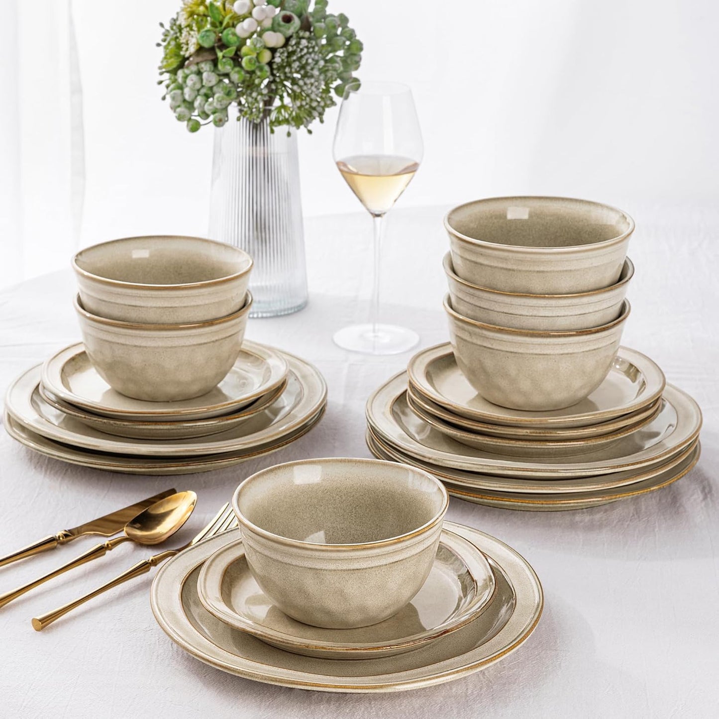 AmorArc Ceramic Dinnerware Sets,Stoneware Handmade Reactive Glaze Plates and Bowls Sets,Chip and Crack Resistant | Dishwasher & Microwave Safe,Dishes Set Service for 6 (18 pc)
