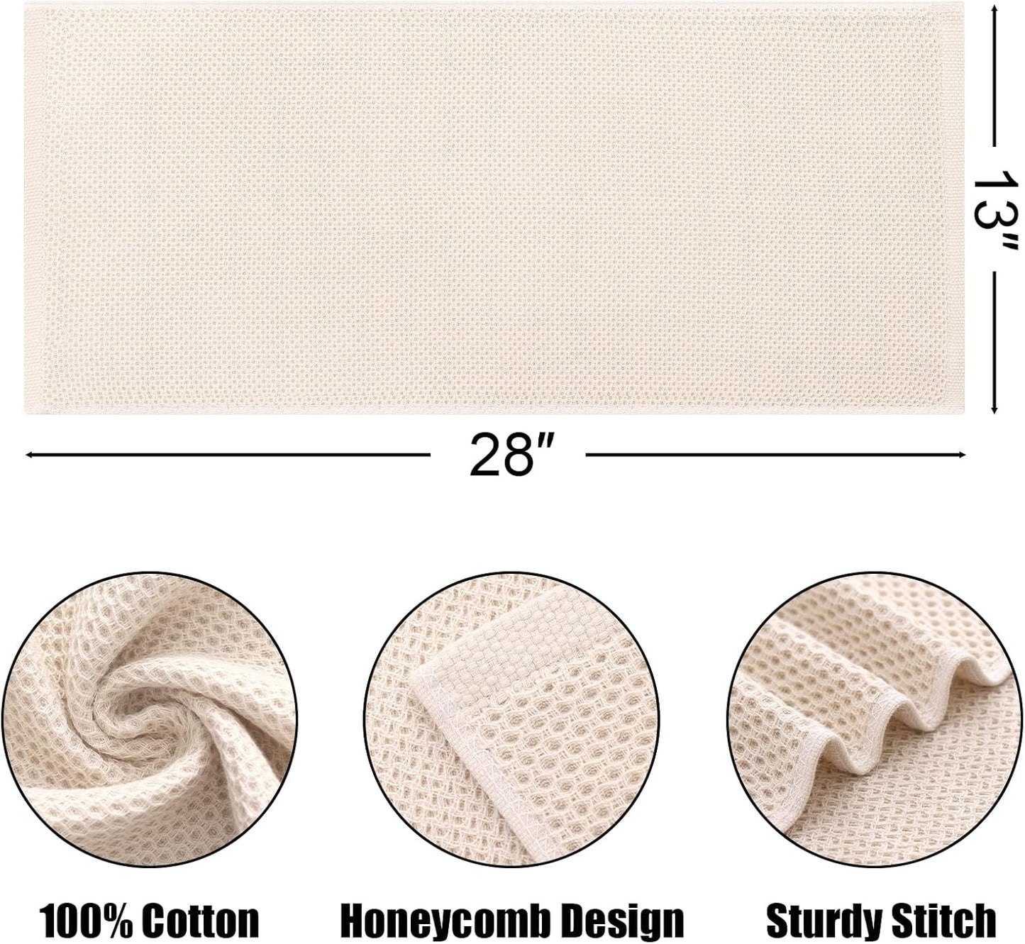 Kitinjoy 100% Cotton Waffle Weave Kitchen Towels, 4-Pack Super Soft and Absorbent Dish Towels for Drying Dishes, Kitchen Hand Towels, 13 in x 28 in, Beige