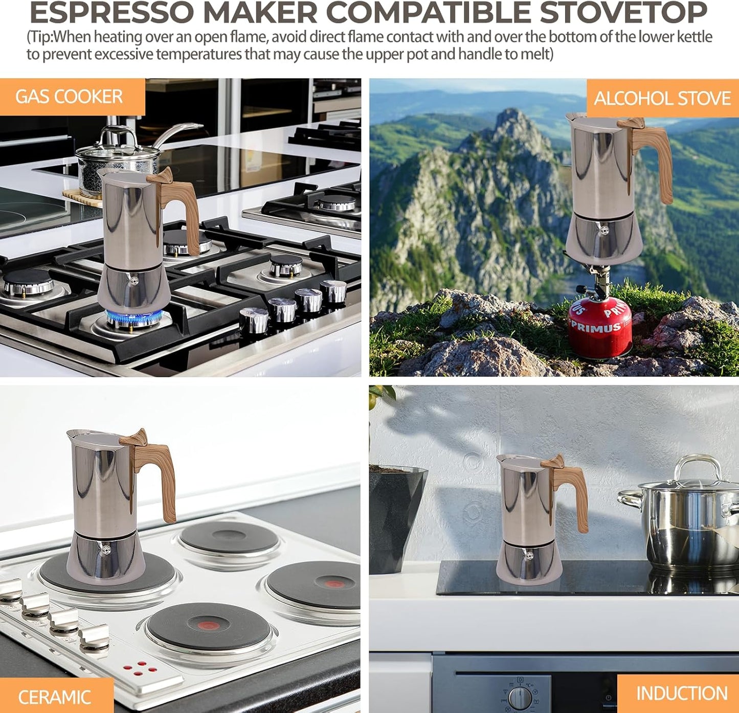 Uncoated 12 Cup Moka Pot 304 Thickened Stainless Steel Coffee Maker Stovetop Espresso Coffeemaker Italian Classic Style Brewing Greca Cafe Mocha Machine for Cafeteras Camping Travel Home 600ml 20oz