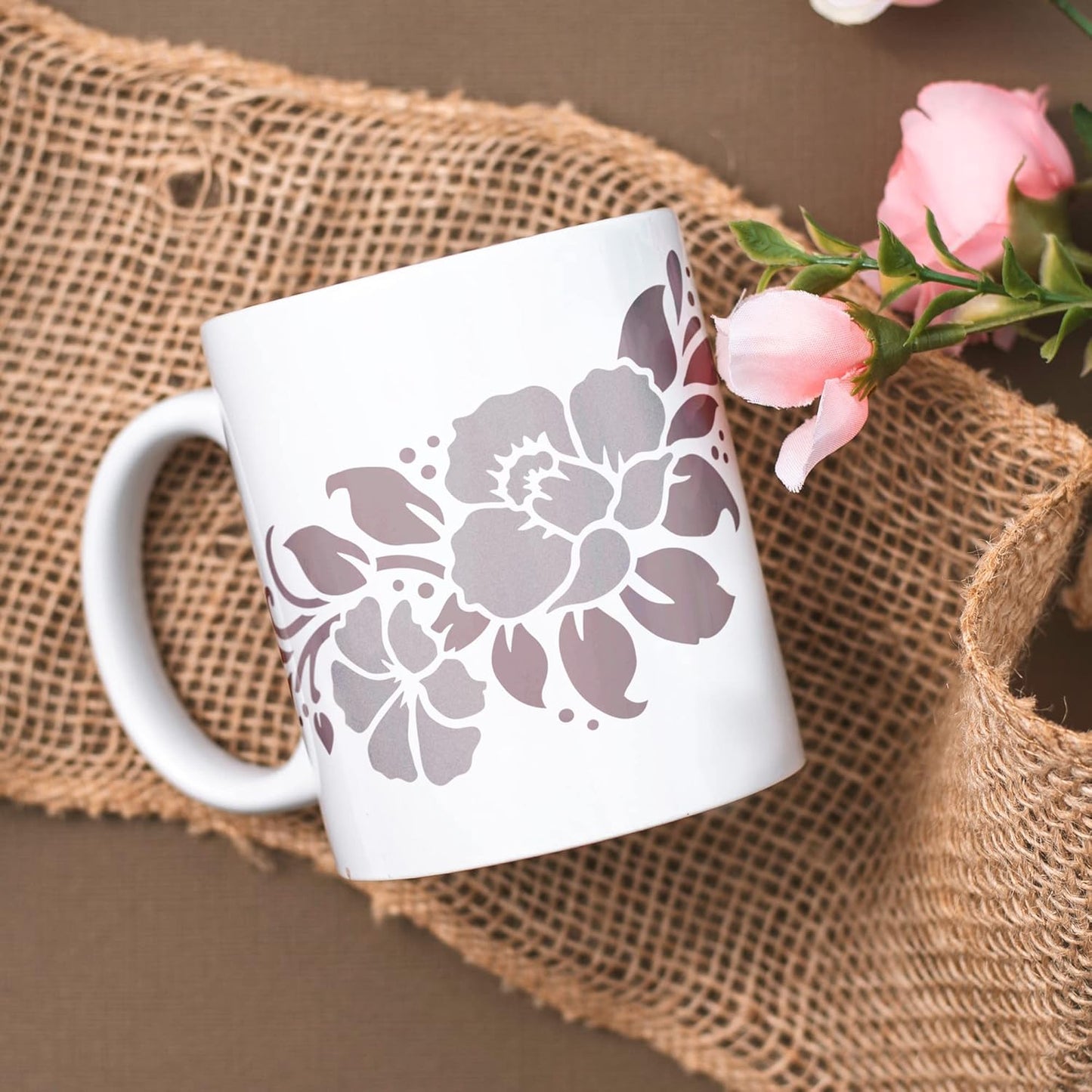 NAKLEO Painting Stencil for Crafts A4 8.3” x 11.8”, Flowers Frame Floral Pattern, Reusable Plastic DIY & Scrapbooking Drawing Template, Decoupage Art Home Decor, Wall Wood Fabric Furniture