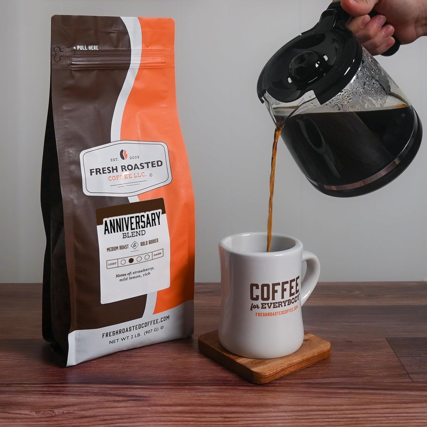 Fresh Roasted Coffee, Anniversary Blend, 2 lb (32 oz), Medium Roast, Kosher, Ground