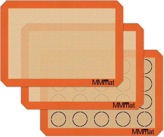Silicone Baking Mat - Best German Silicone - Non Slip Silicone Baking Sheet, Non Stick Reusable Silicone Mats for Baking, Oven Liner, Counter Mat, 2 Half Sheets Mats + 1 Macaron Cookie Sheet