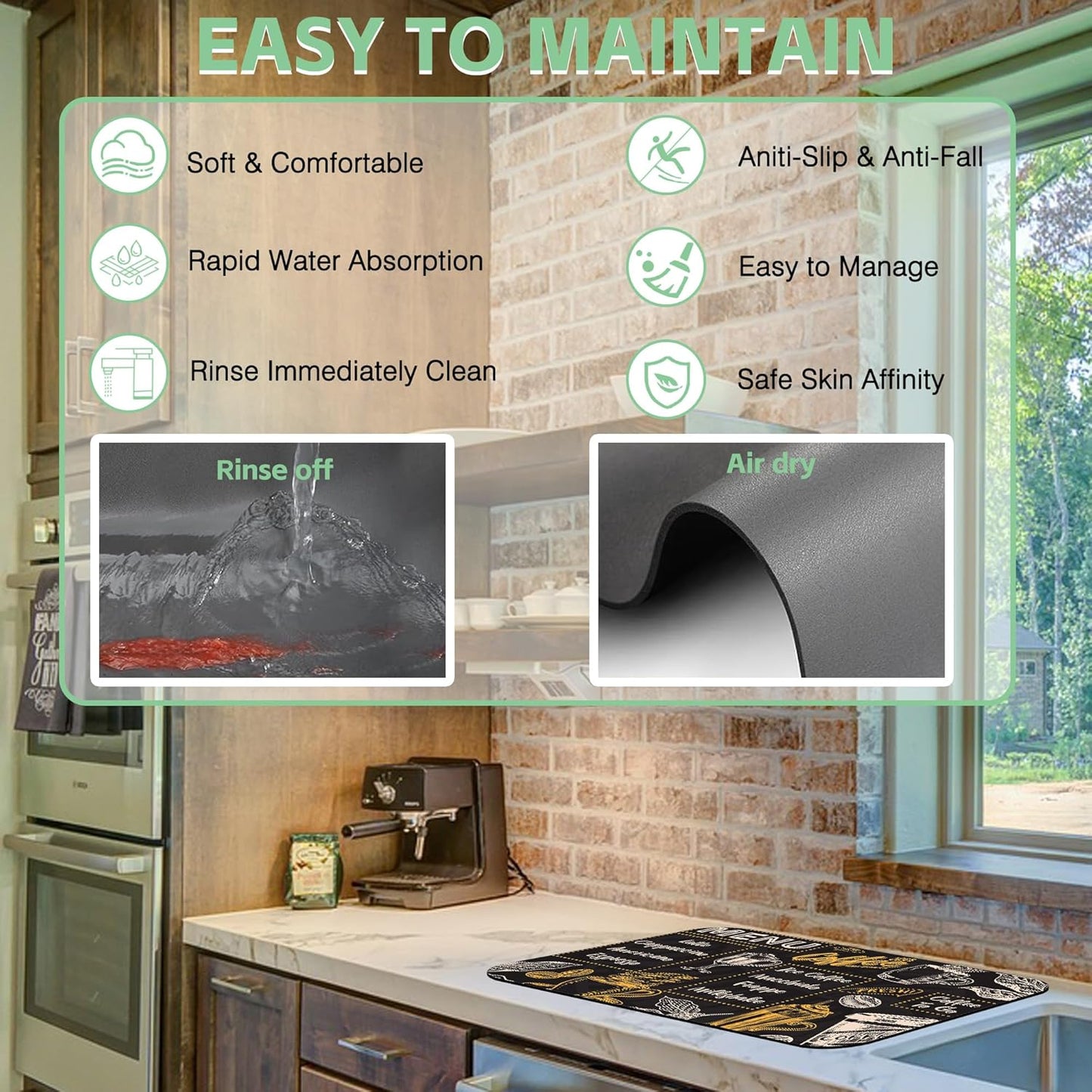 Vintage Coffee Poster Dish Drying Mat,,12"X19" Absorbent Fast Dish Drying Mat for Kitchen Counter Pot and Pan, Kitchen Accessories