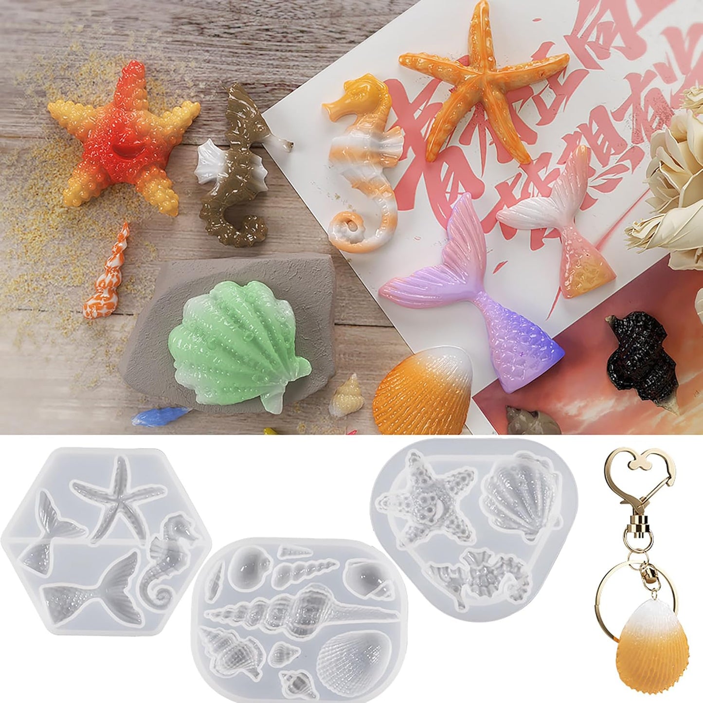 3-Pack Animal & Fish Mold Set - Shell, Clay & Silicone Molds for Resin Casting & Candle Making