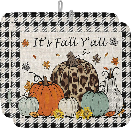 Fall Dish Drying Mat for Kitchen Counter Pumpkin Drying Pad Absorbent Drying Mats for Countertops Sinks Draining Racks Maple Leaves Black Buffalo Plaid Drainer Holiday Harvest Thanksgiving Decor 16x18