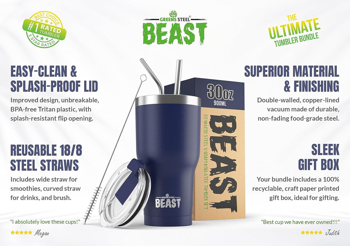 Beast 30 oz Tumbler Stainless Steel Vacuum Insulated Coffee Ice Cup Double Wall Travel Flask (Royal Blue)