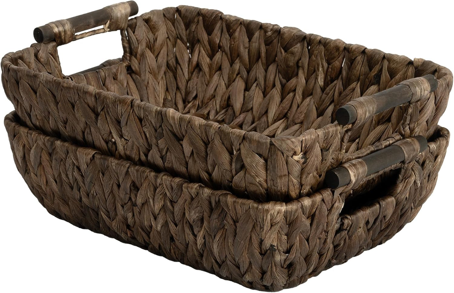StorageWorks Wicker Baskets for Organizing, Woven Basket with Wooden Handles, Wicker Storage Baskets for Bathroom, Brown, 2-Pack