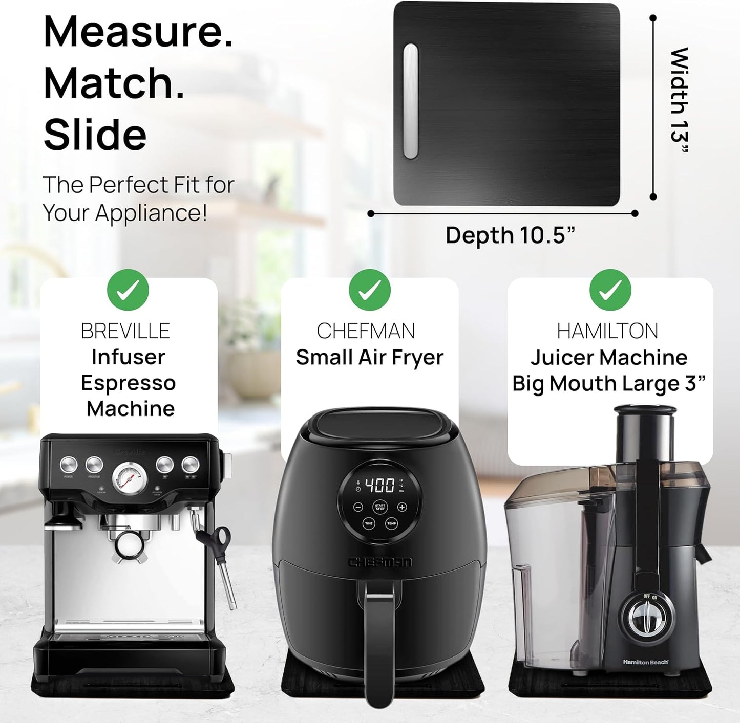 Ibyx Elegant Sliding Tray for Your Coffee Maker & Heavy Kitchen Appliances - Sturdy, Slides Easily from Under The Cabinet (Black, 13”W x 10.5”D)