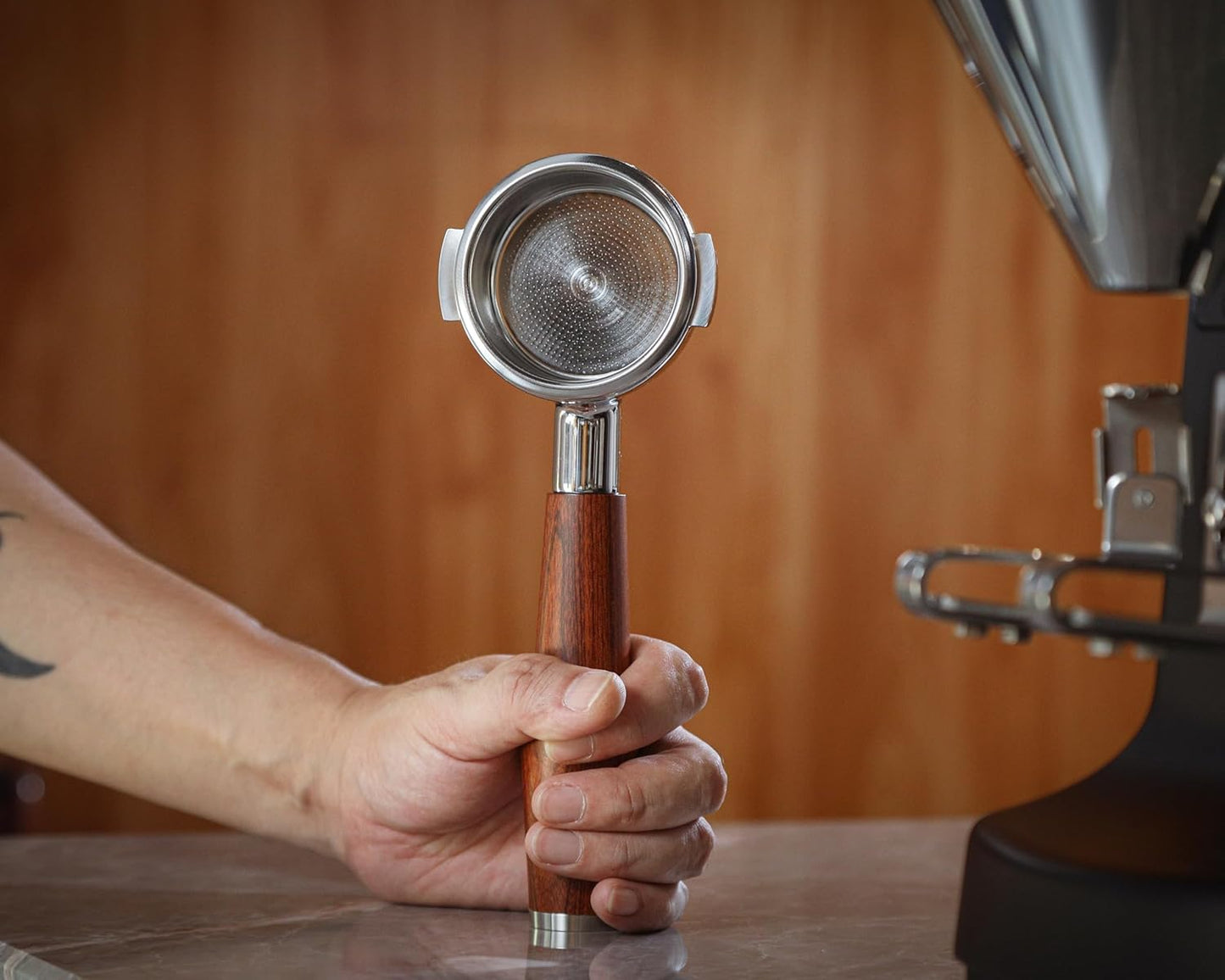 58mm Bottomless Portafilter for E61 Group Head | Professional Barista-Grade Naked Portafilter | Compatible with Rocket, Lelit, Ascaso, Profitec, ECM, Flair 58 & More (Rosewood)