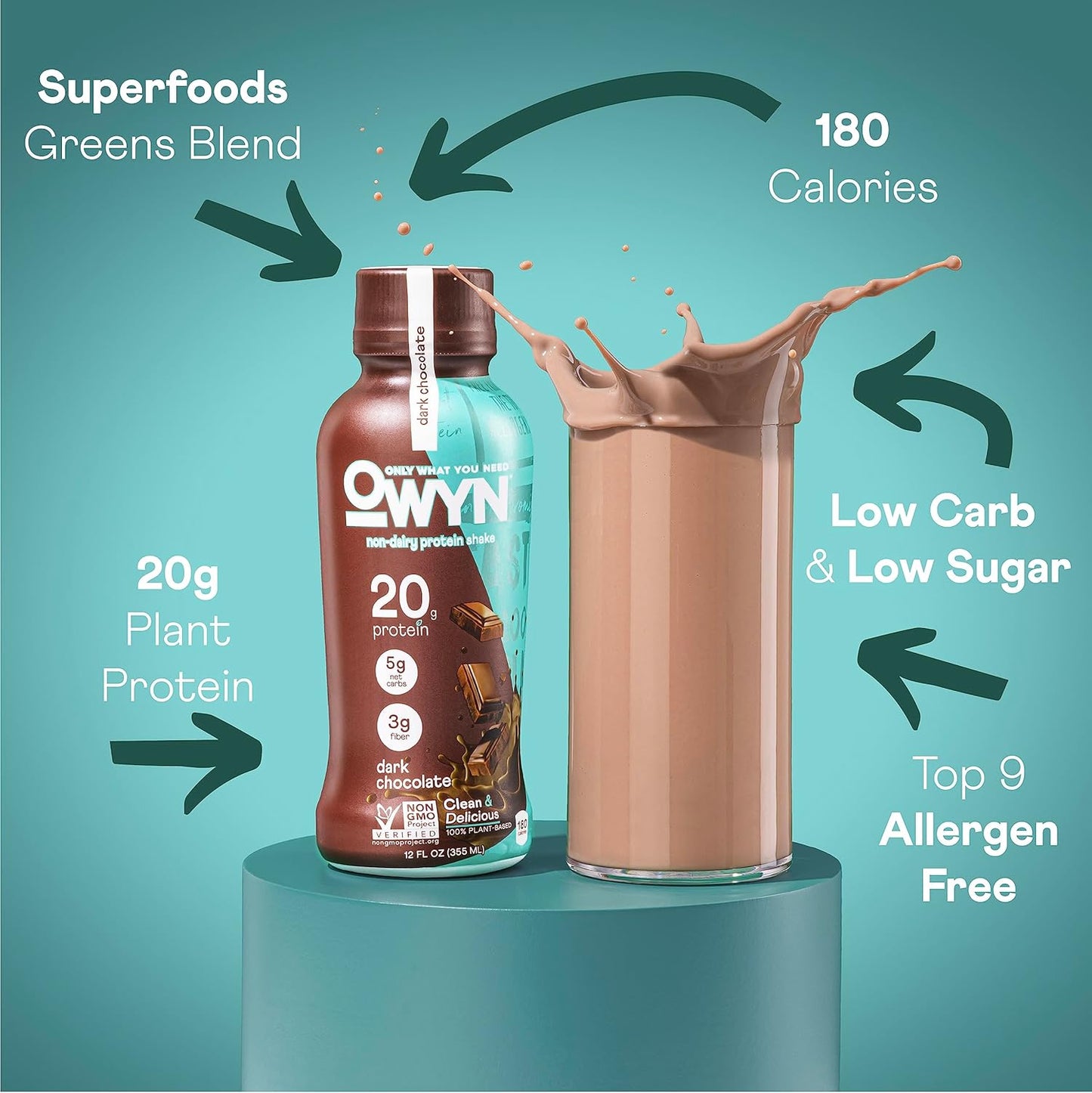 OWYN Only What You Need Plant Based Protein Shake, 20g Vegan Protein from Organic Pumpkin Seed, Flax, Pea Blend, Prebiotic Supplement, Superfood Greens, Gluten & Soy-Free (Variety Pack, 12 Pack)