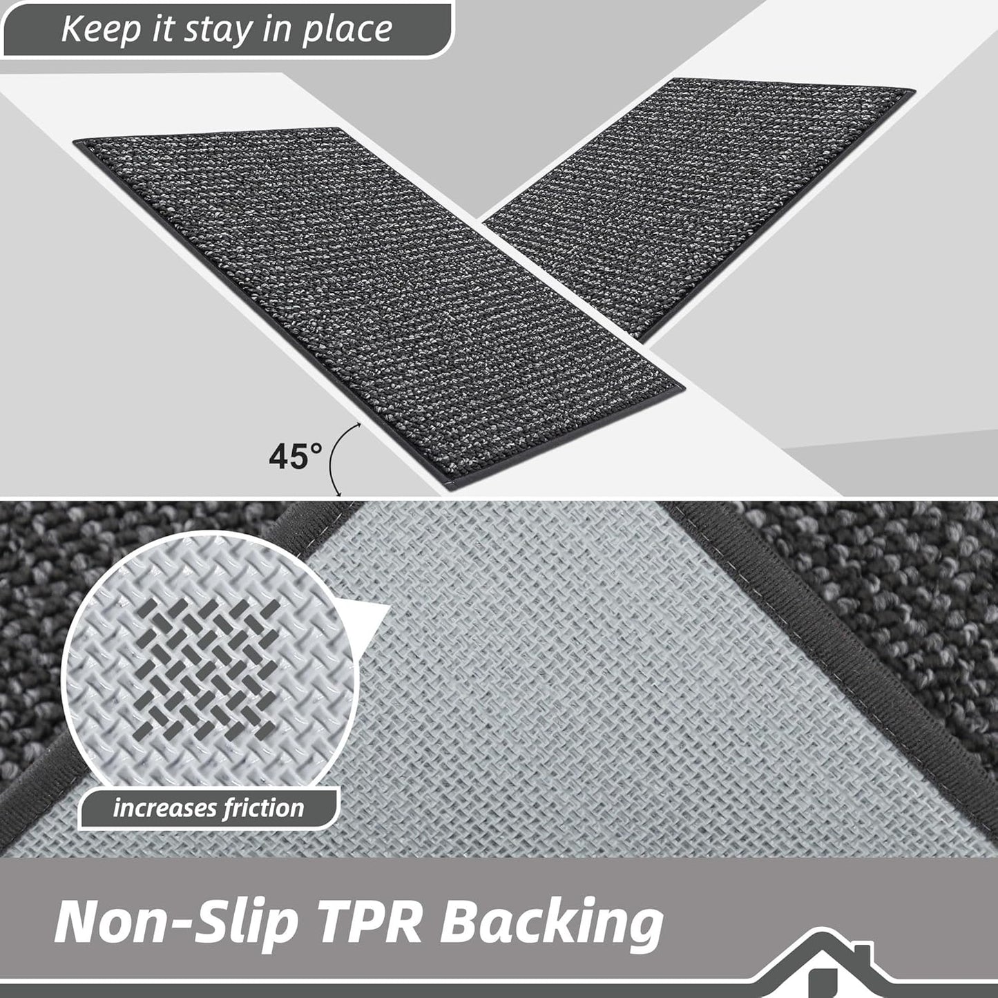 BEQHAUSE Dirt Trapper Door Mat 24" x 60", Non-Slip Washable Doormats Entrance Mat, Dirt Resistant and Absorbent Welcome Mat, Low Profile Floor Mats for Front Back Door and Entryway, Charcoal