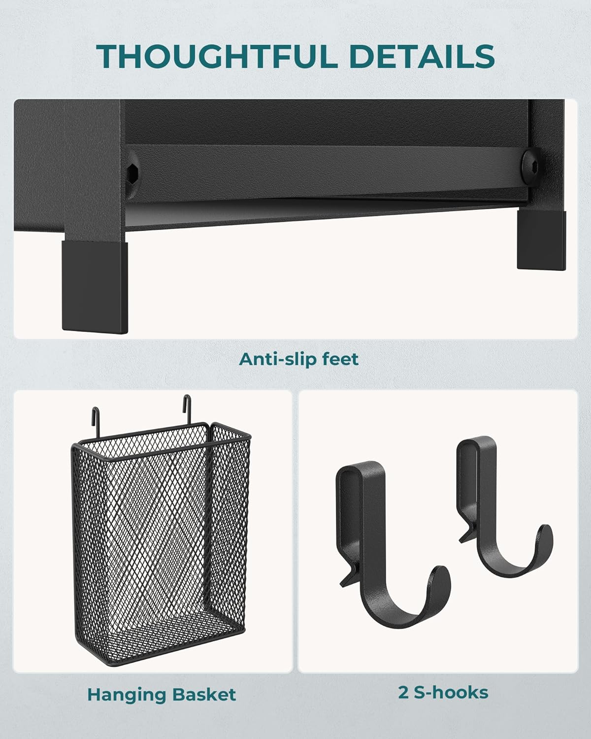 OROPY 2 Tier Spice Rack for Countertop, Metal Standing Kitchen Storage Organizer Shelf, Counter Shelf for Cabinet,Pantry,Bathroom,Bedroom, with Hanging Basket