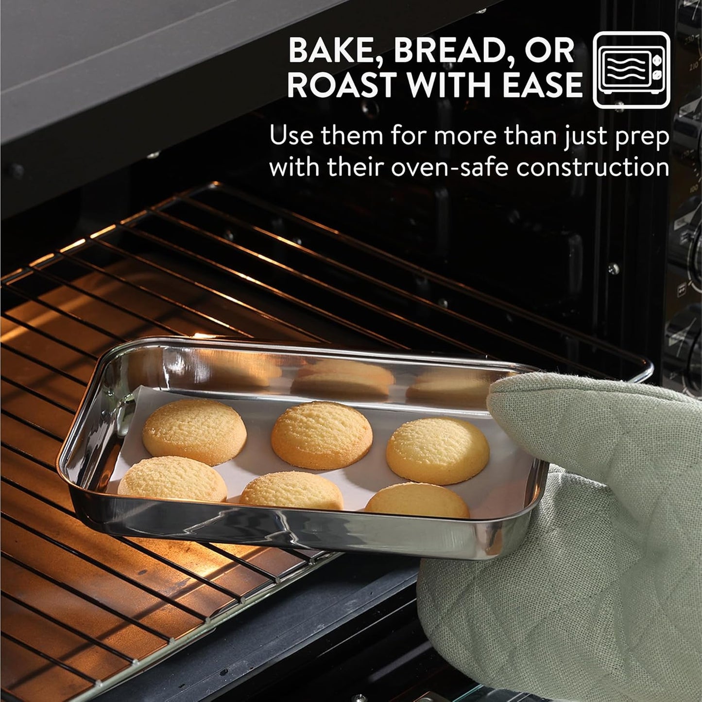 Navaris Breading Trays Set - Toaster Oven Pan - 3 Stainless Steel Trays for Food - Stainless Steel Tray for Bread Crumb Dishes Panko Schnitzel - Breading Tray for Fish and Meat