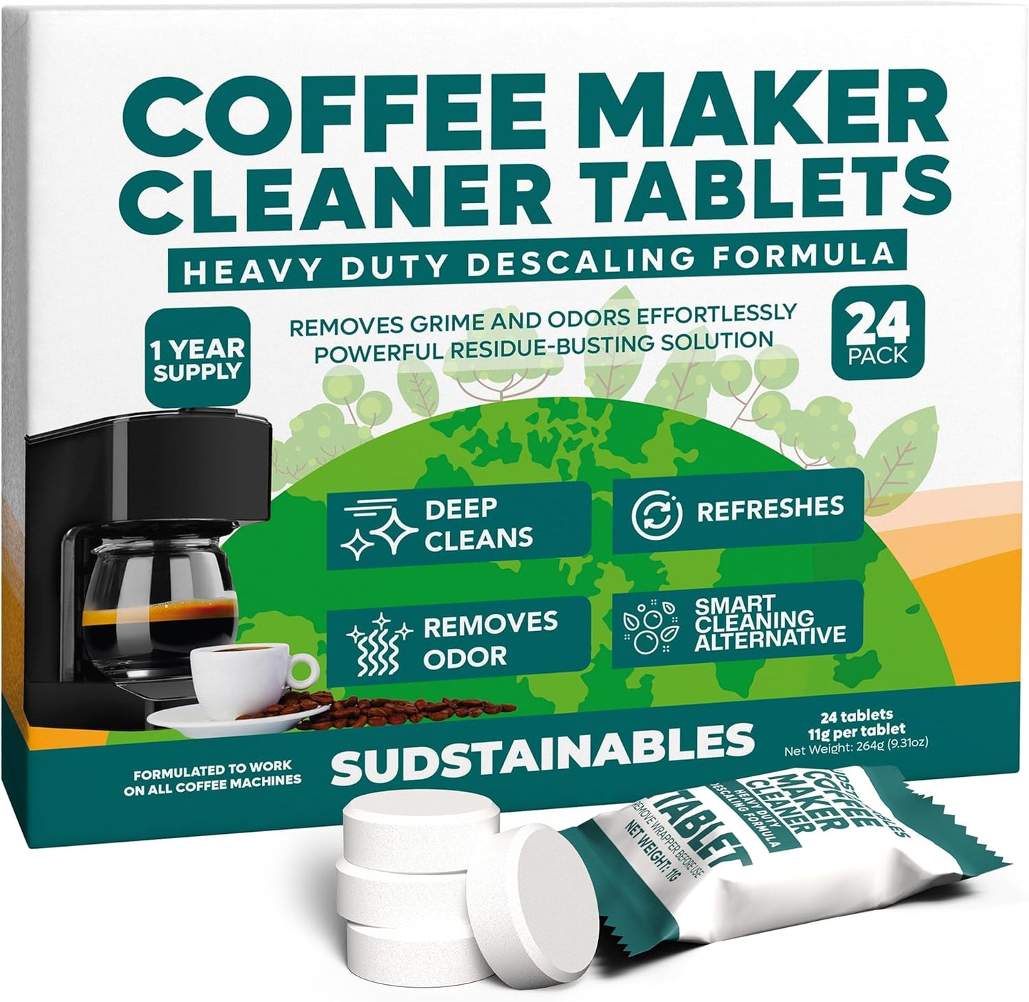 Coffee Maker Cleaner Tablets – Descaling & Cleaning Solution for Coffee Makers, Pot, Espresso Machines – Compatible with Breville, Miele, Keurig, DeLonghi, Nespresso & More – Removes Stains & Oils