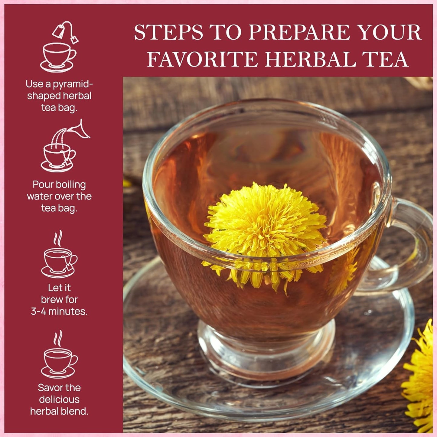 Tealeaf & Co. Dandelion Root Tea with Dried Dandelion Root Extract - Pure Herbal Tea Bags Blended with Fresh Herbs - Flavored Herbal Blend - Low Caffeine - Gluten Free - 50 Teabags